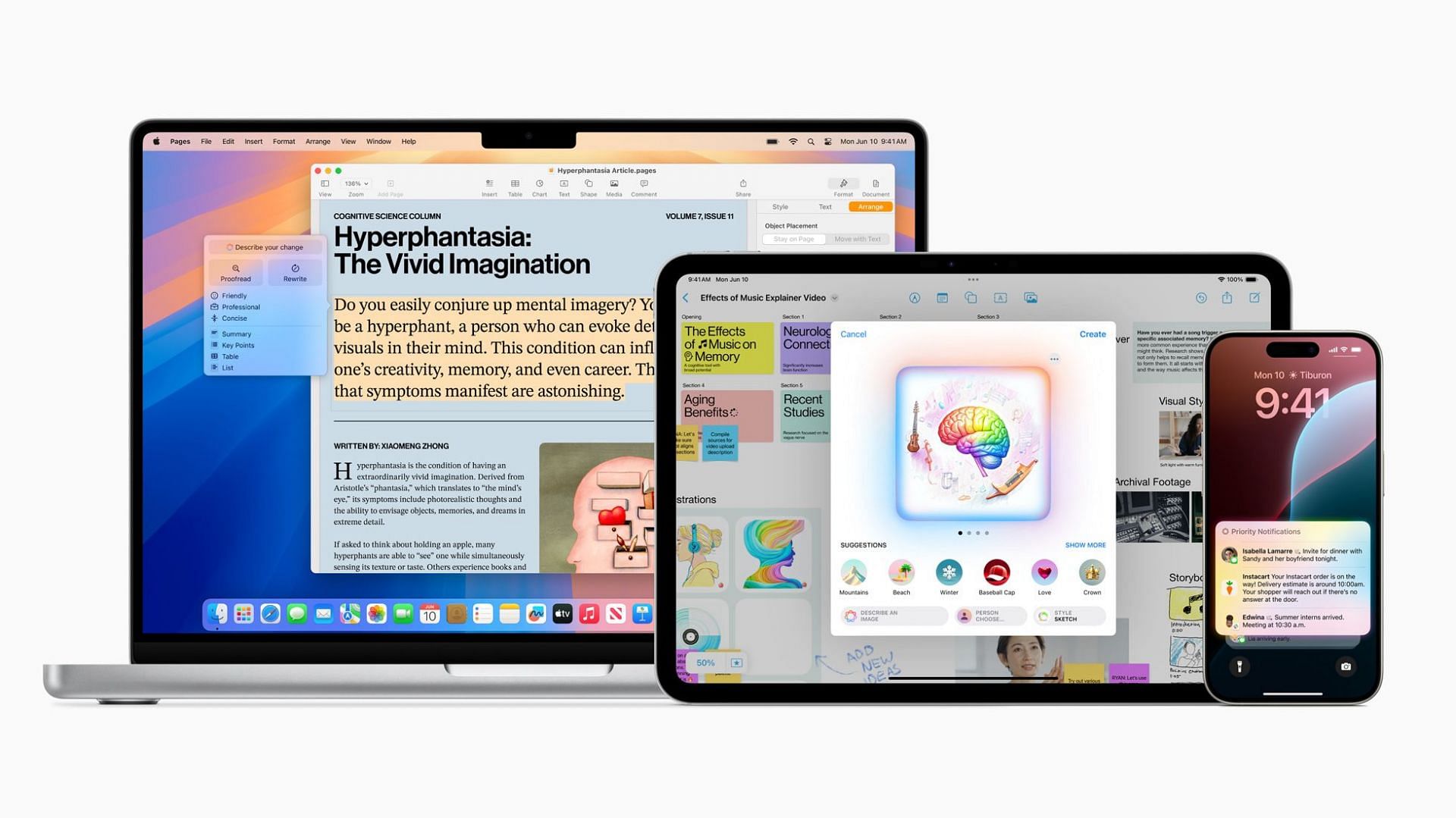 Apple Intelligence is headed to Macs, iPhones, and iPads later this Fall (Image via Apple)