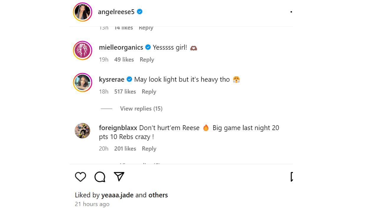 Reese&#039;s Sky teammate Kysre Gondrezick also reacted. [photo: Reese IG]