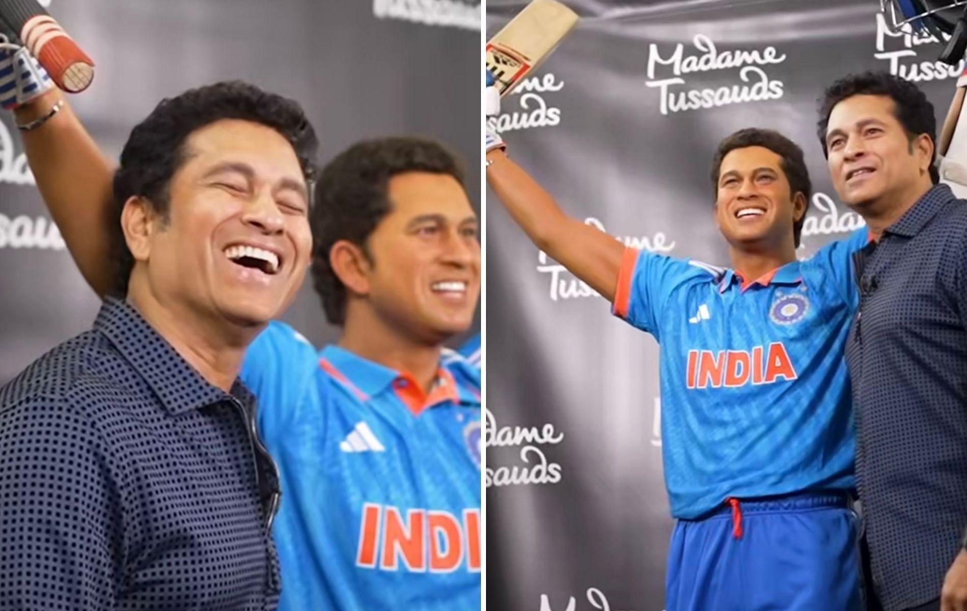 Sachin Tendulkar with his wax statue. 