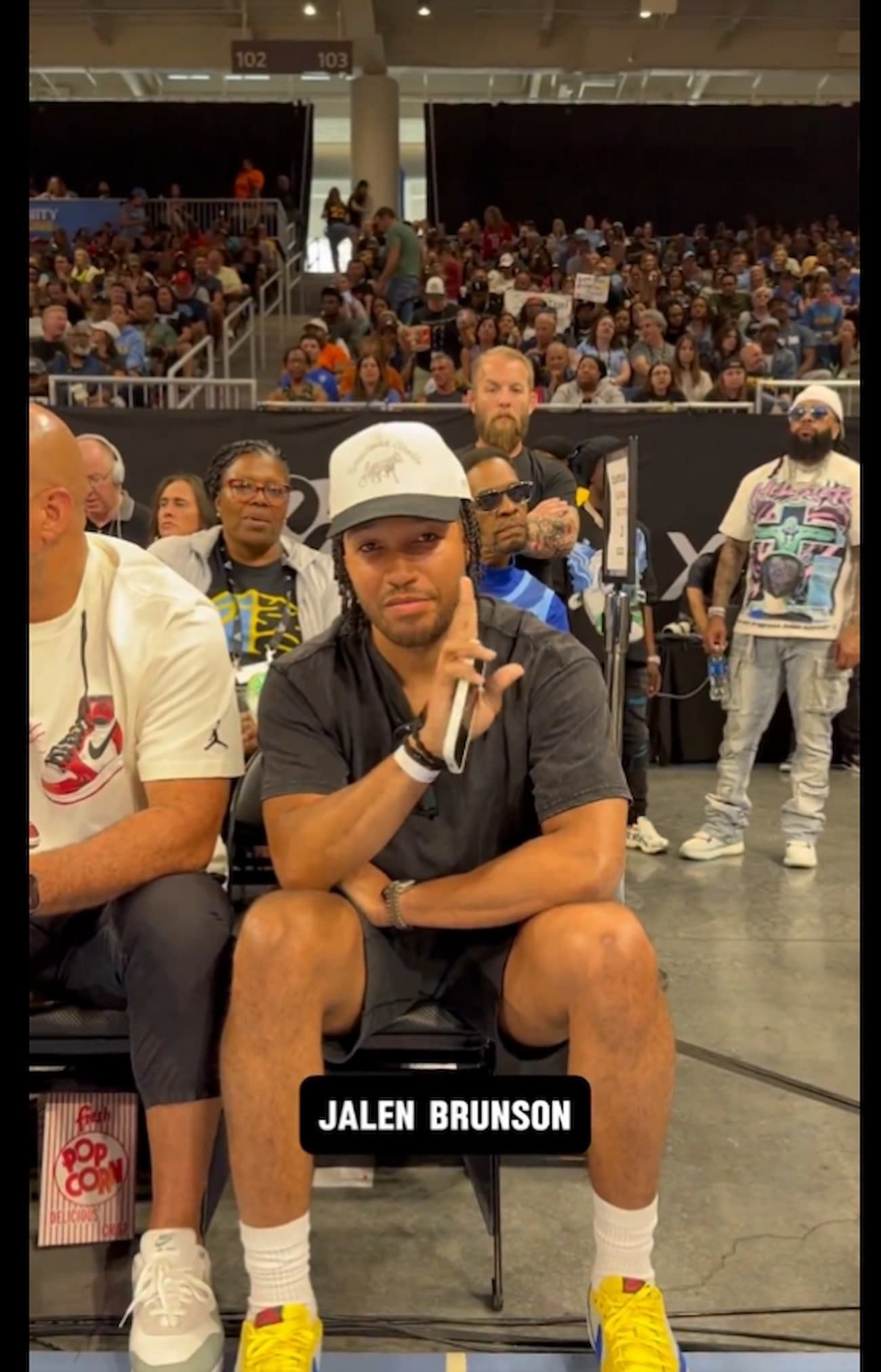 Jalen Brunson at the Sky vs Fever game (Image via WNBA&#039;s X account)