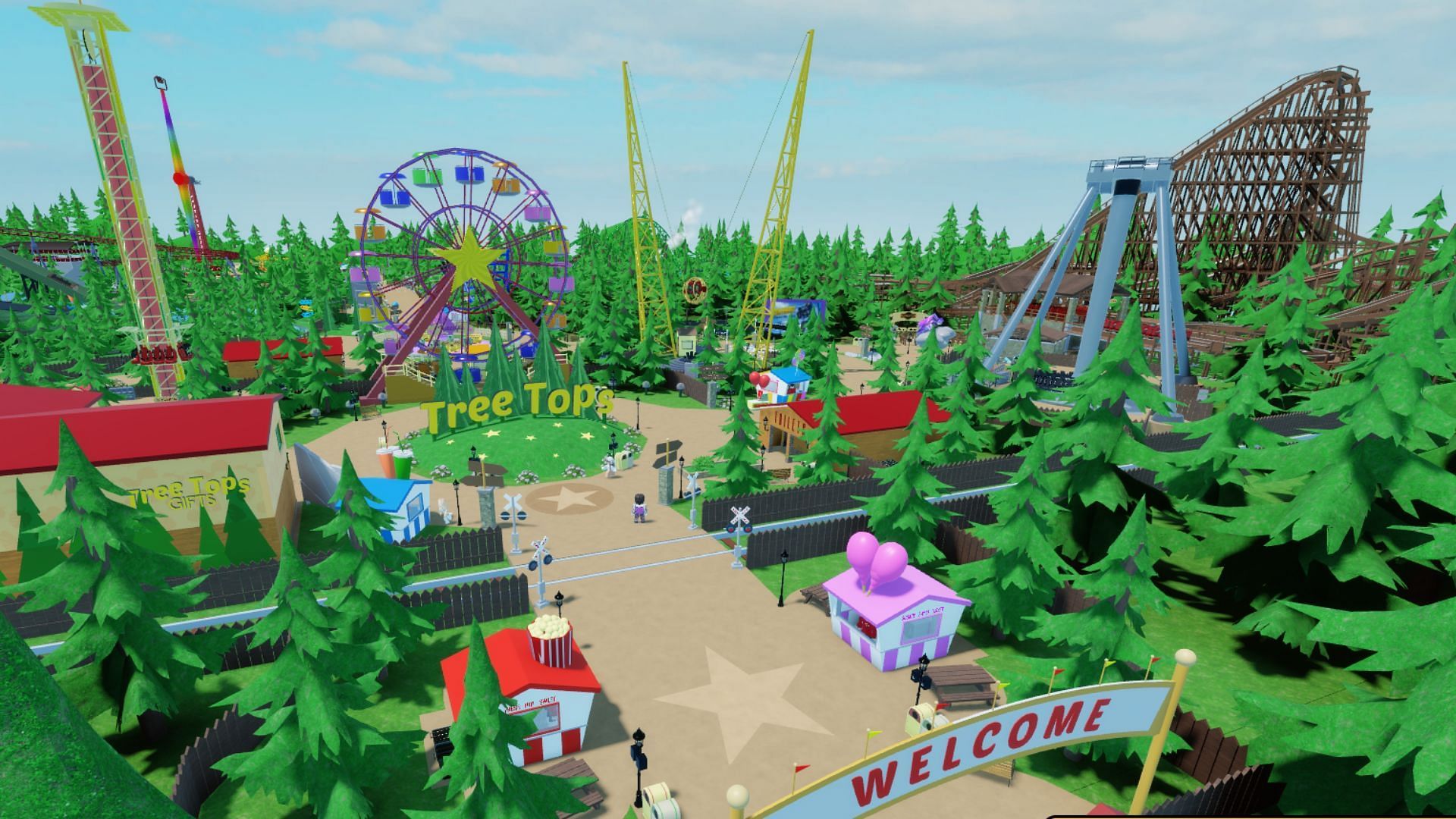 The entire carnival in Tree Tops Theme Park (Image via Roblox)