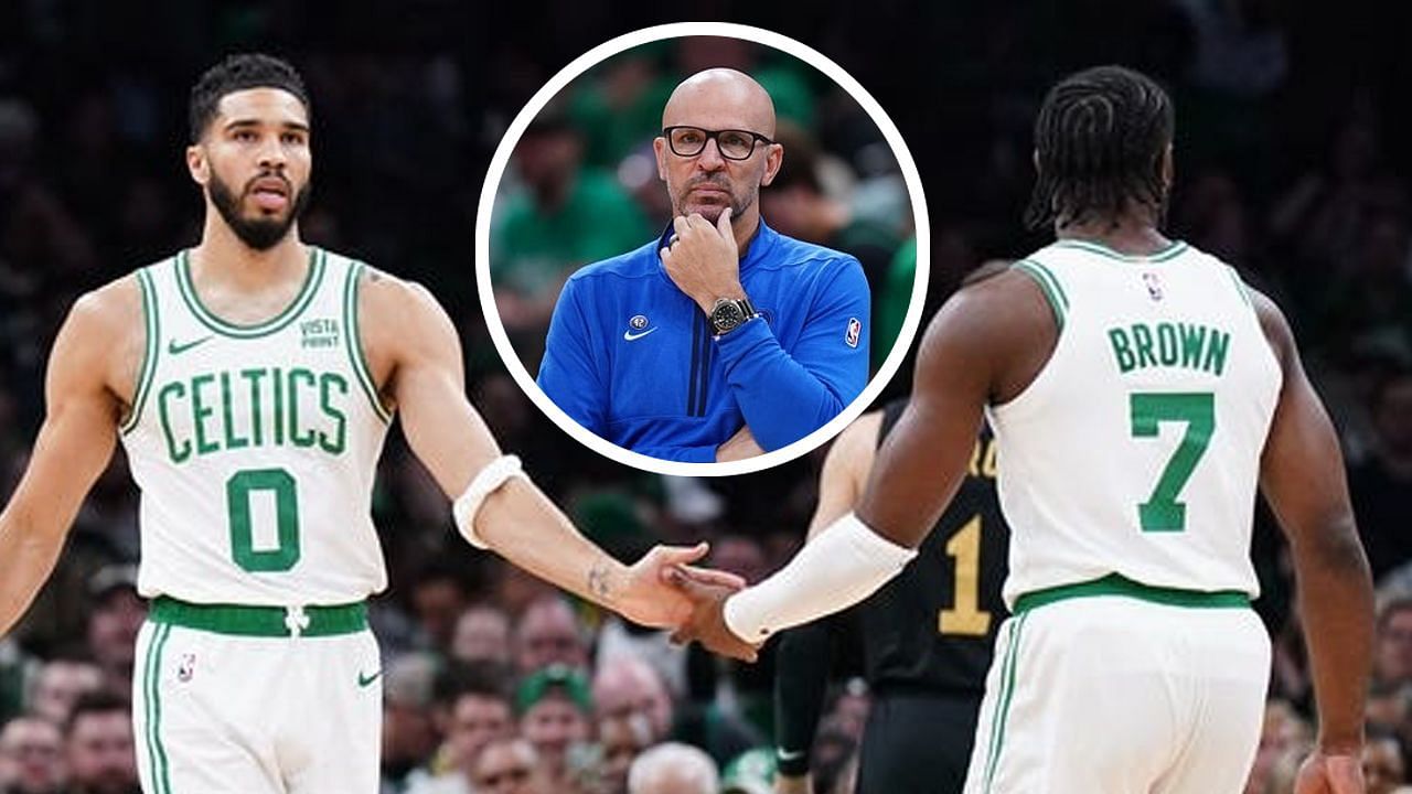 Jayson Tatum reacts to recent comments made by Mavericks coach Jason Kidd regarding him and Jaylen Brown