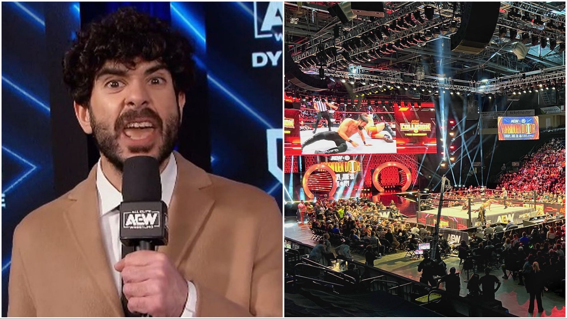 AEW President Tony Khan on Dynamite, AEW fans attend a live Collision