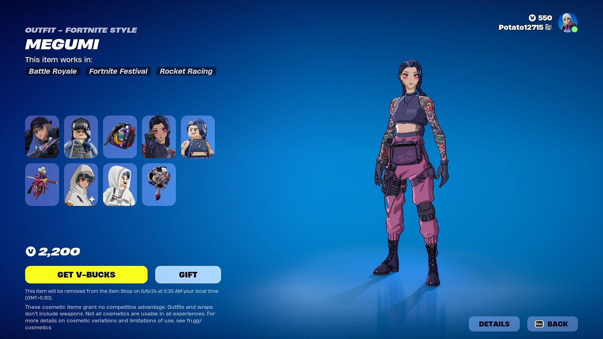 Chigusa, Megumi, and Yuki skin in Fortnite will be listed until June 6, 2024. (Image via Epic Games)