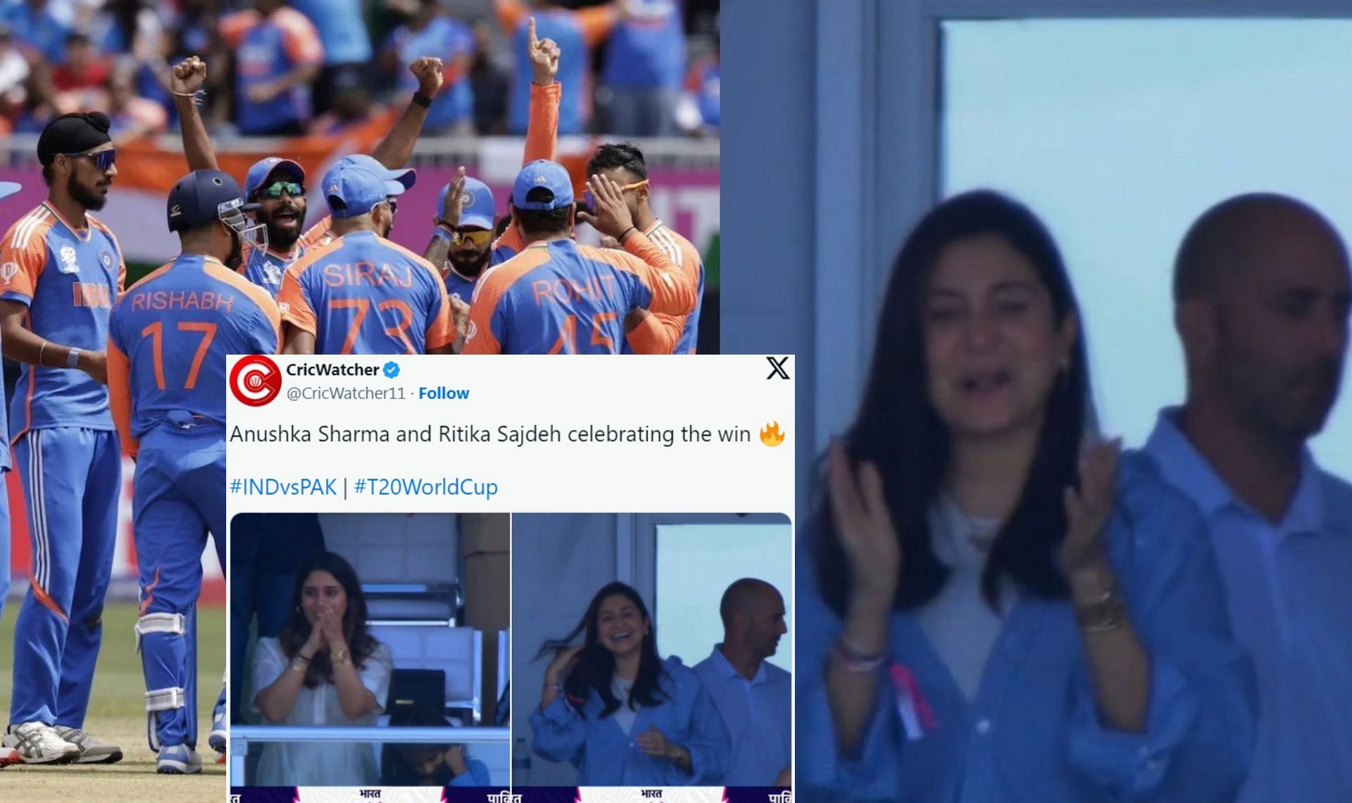 Anushka Sharma and Ritika Sajdeh celebrate by clapping after India