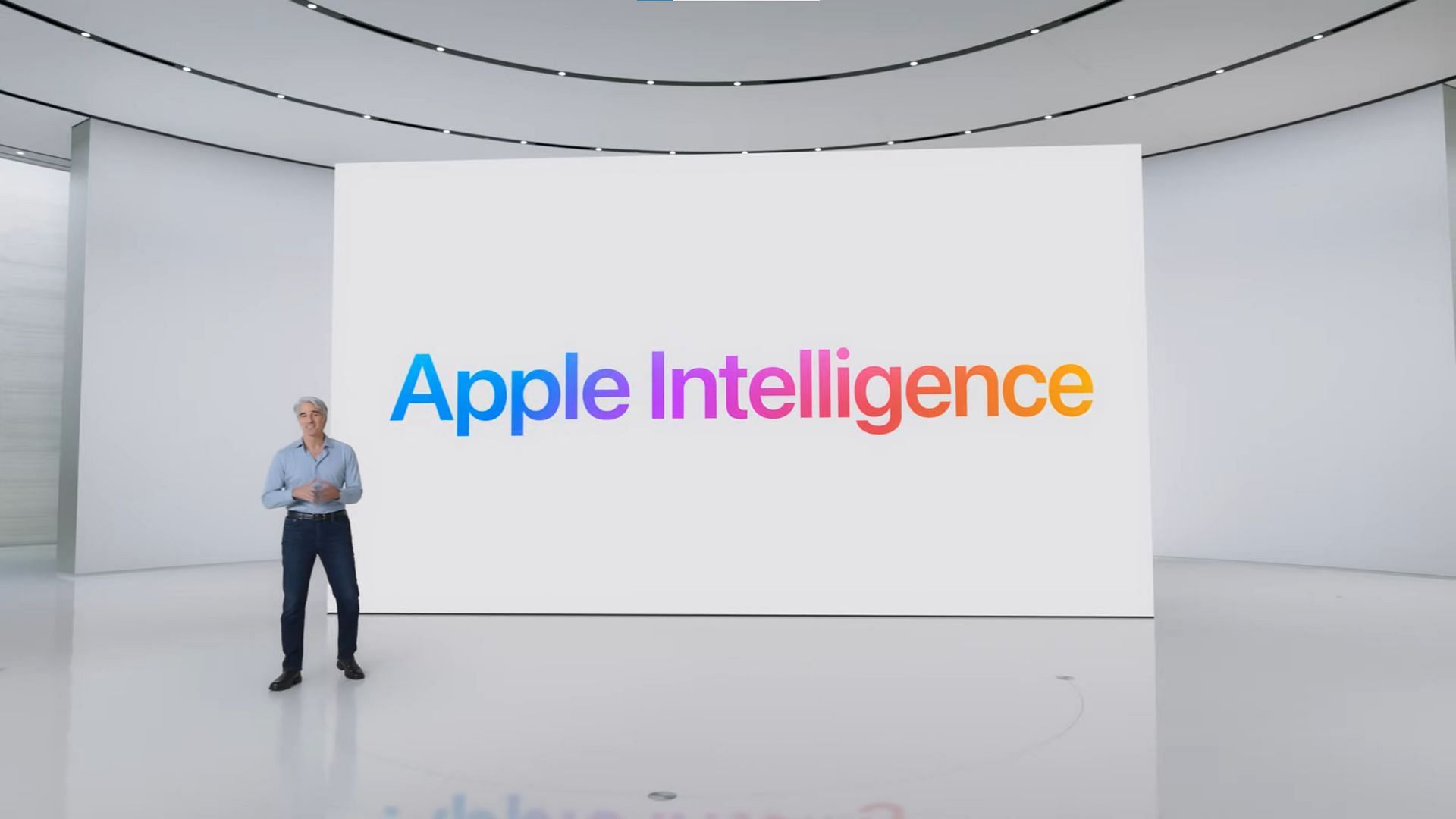 Picture of Craig Federighi introducing Apple Intelligence