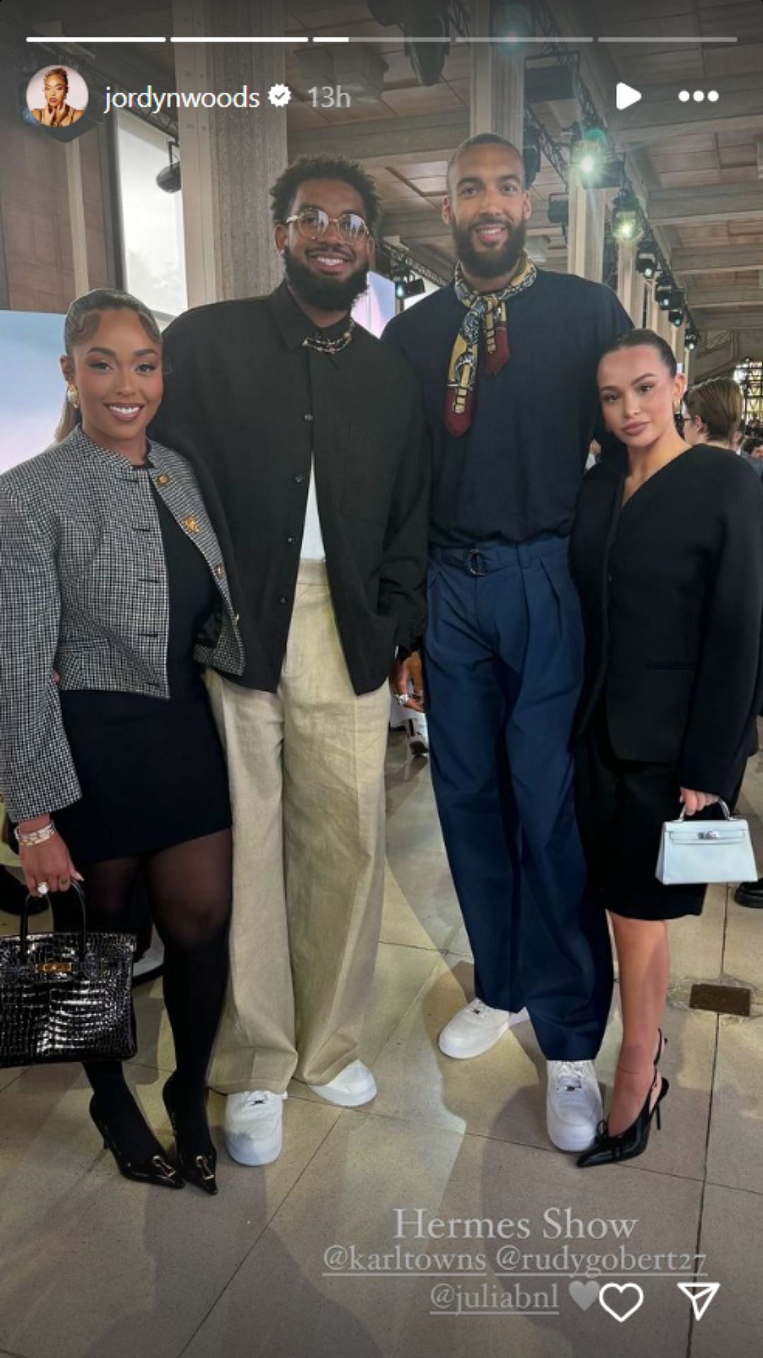 Timberwolves stars attend the Hermes show in Paris with their girlfriends (Image: Jordyn Woods Instagram)