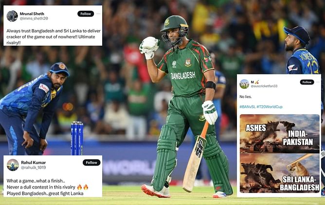 "Never a dull contest in this rivalry" - Fans react to Bangladesh's 2-wicket win over Sri Lanka in 2024 T20 World Cup