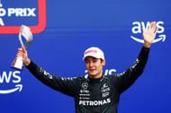 F1 Grand Prix of Canada MONTREAL, QUEBEC - JUNE 09: Third-placed George Russell of Great Britain and Mercedes celebrates with his trophy on the podium after the F1 Grand Prix of Canada at Circuit Gilles Villeneuve on June 09, 2024 in Montreal, Quebec. (Photo by Clive Rose/Getty Images)
