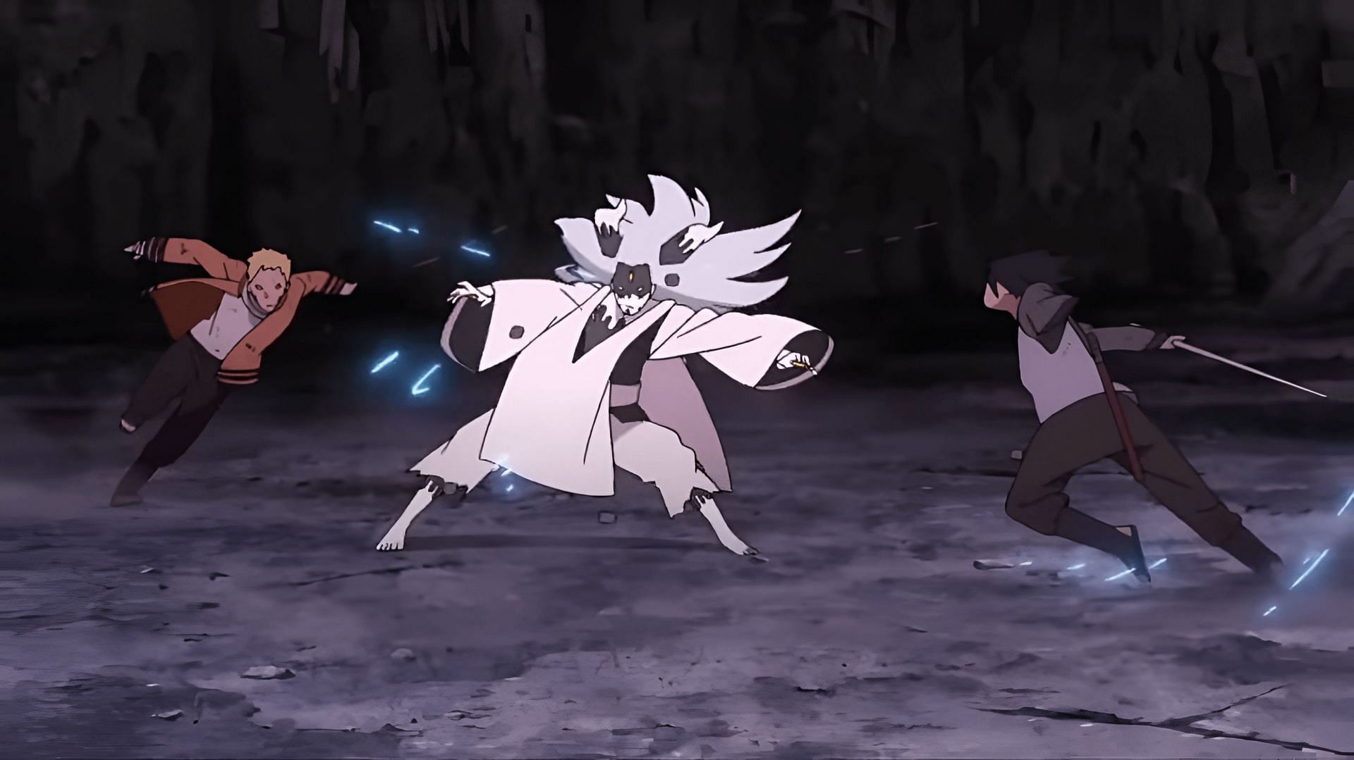 Naruto (left), Momoshiki (middle), and Sasuke (right) (Image via Studio Pierrot)