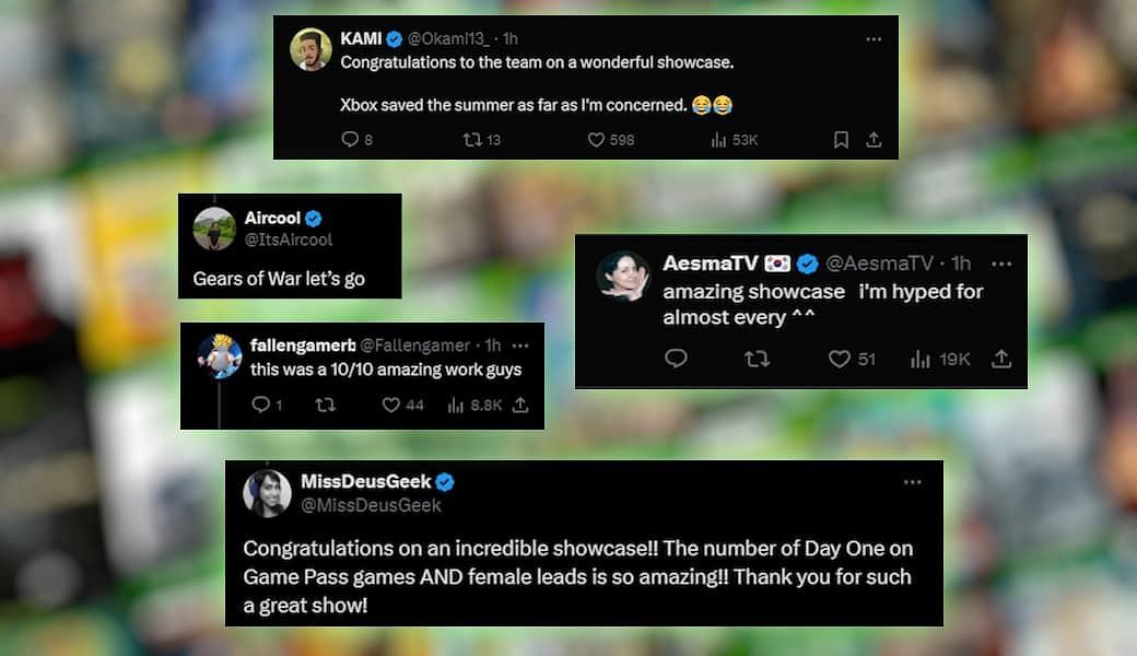 X user comments regarding Xbox Games Showcase (Image via Twitter)