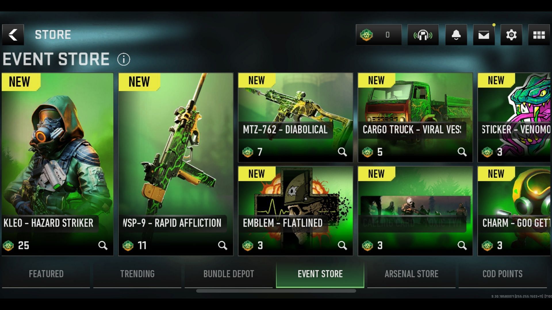 Items you can purchase with Bio Badges in the Event Store (Image via Activision)