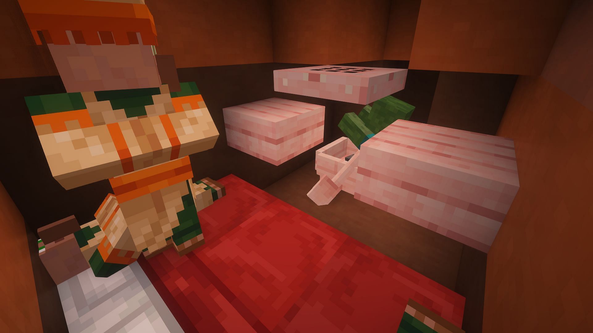 The villagers and zombie added to the farm&#039;s internals (Image via Mojang)