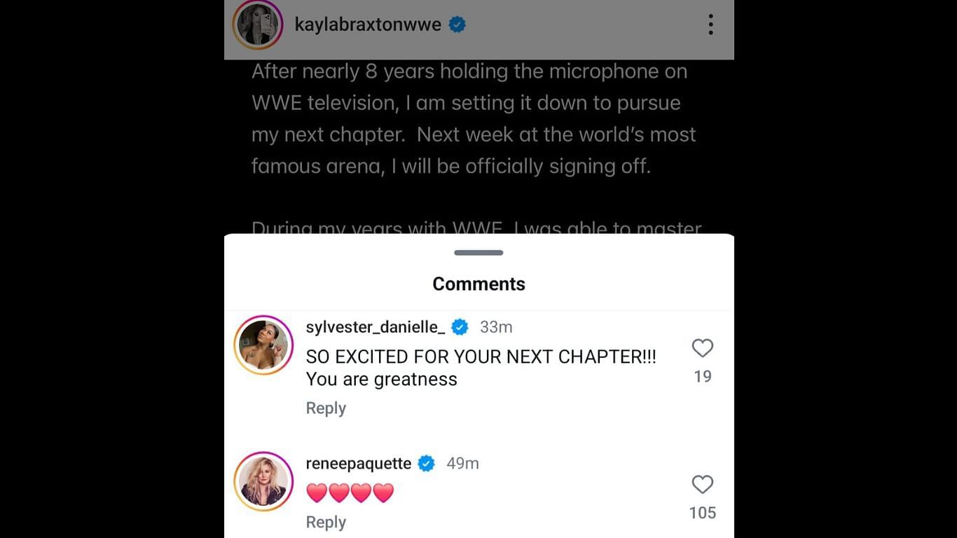 Renee Paquette&#039;s comment on Kayla Braxton&#039;s Instagram post