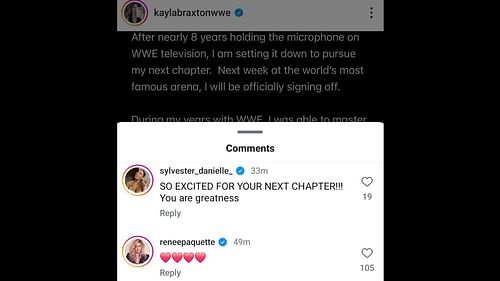 Renee Paquette's comment on Kayla Braxton's Instagram post