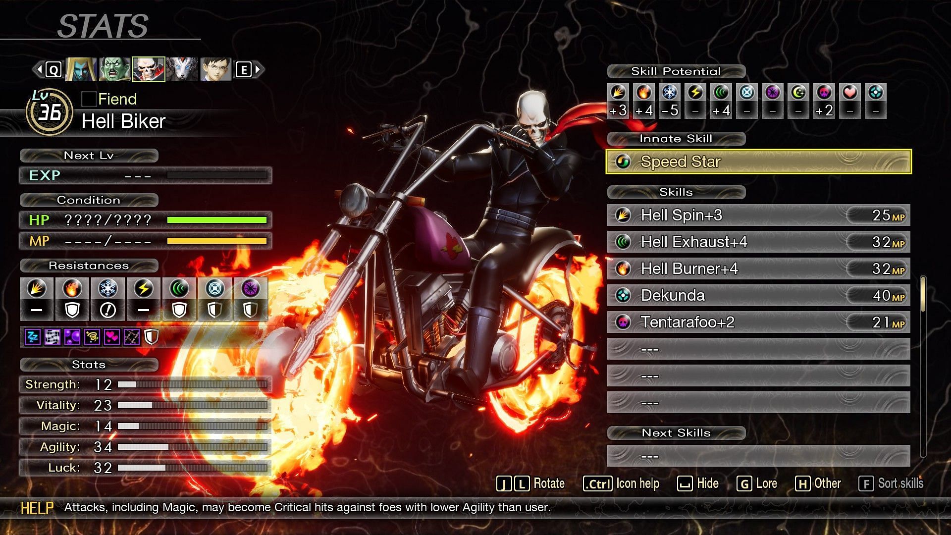 Hell Biker stats as seen during his fight (Image via Atlus)