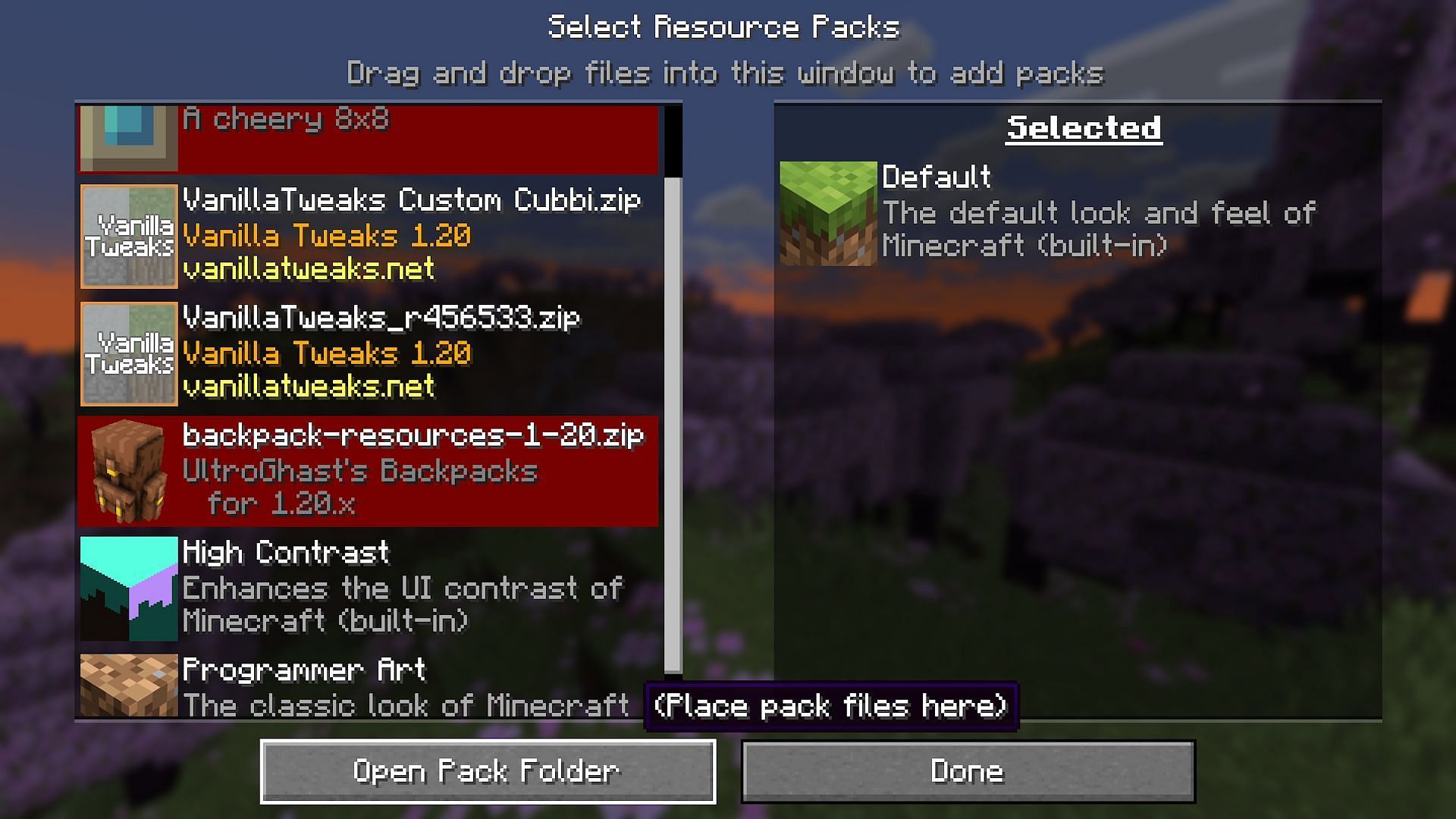 The &quot;Open Pack Folder&quot; button location (Image via Mojang)