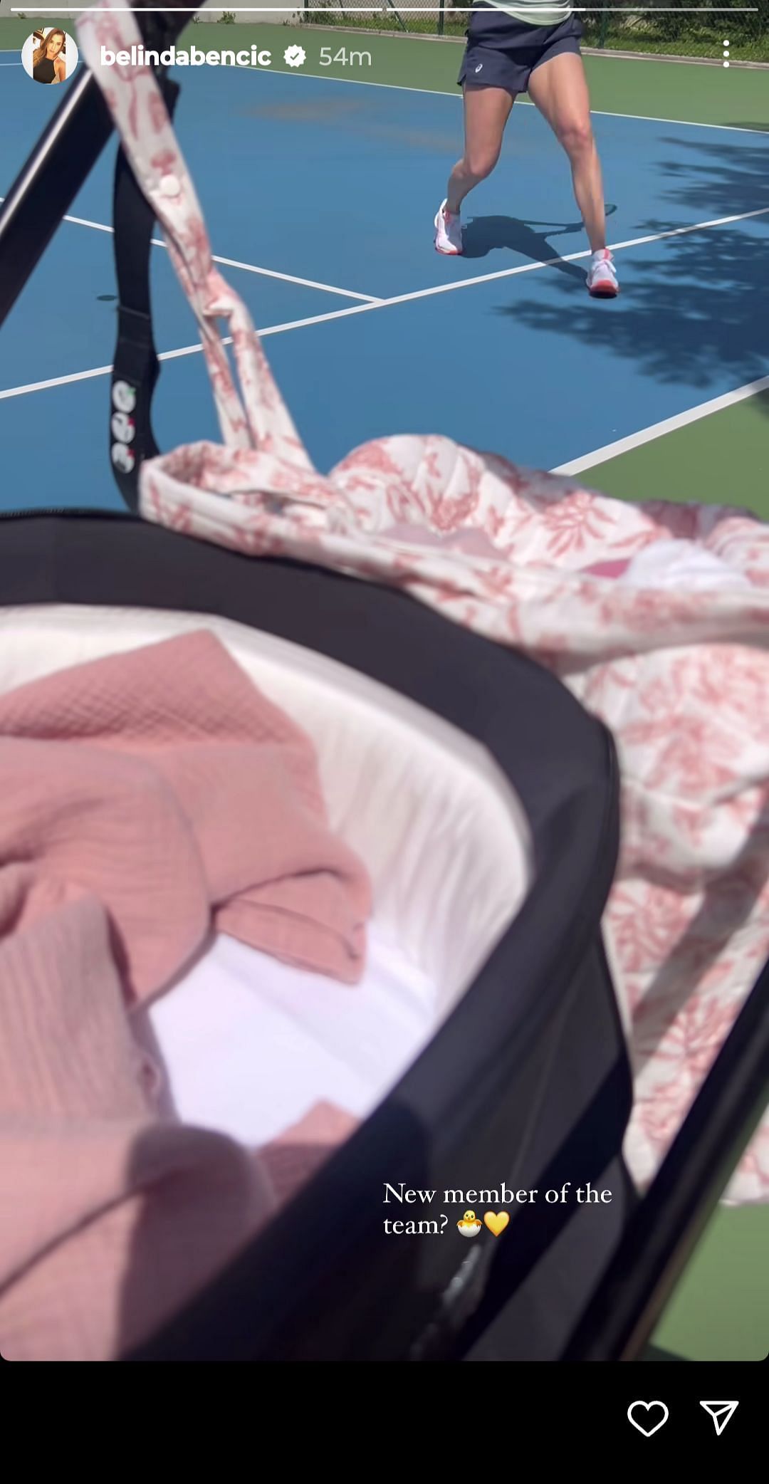 Belinda Bencic&#039;s Instagram Story featuring her infant daughter Bella attending the Swiss&#039; practice session