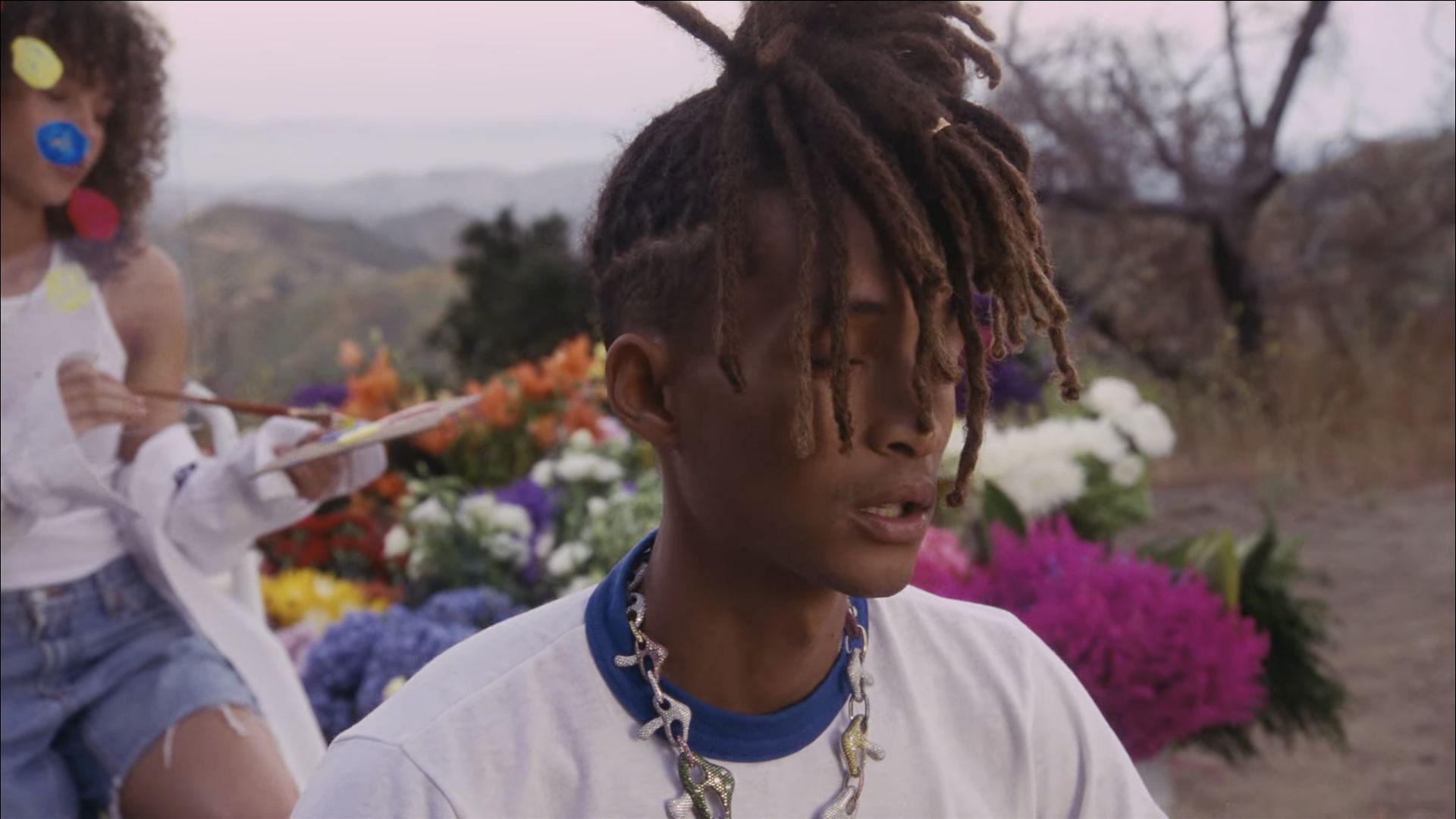 A screenshot of Jaden Smith in the visualizer for &#039;Roses&#039; (Image via YouTube/@OfficialJaden)