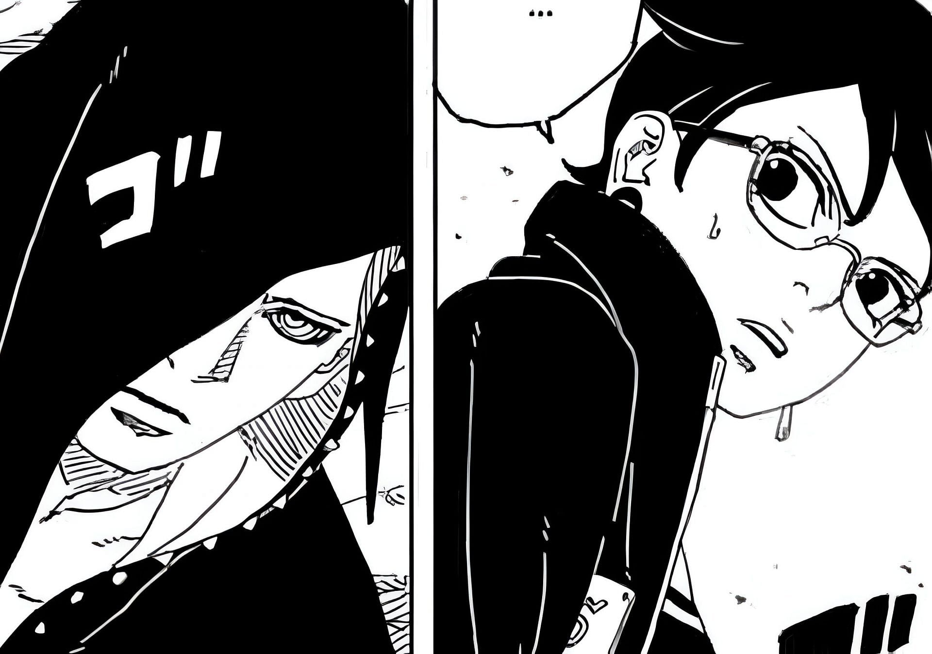 Hidari and Sarada as seen in the manga (Image via Shueisha)