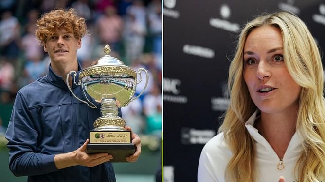 Lindsey Vonn challenges World No. 1 tennis player Jannik Sinner to hit the "ski move" to celebrate Olympic Day