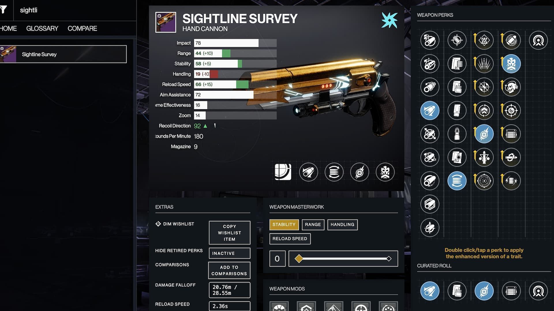 Sightline Survey god roll guide for Destiny 2 PvE and PvP