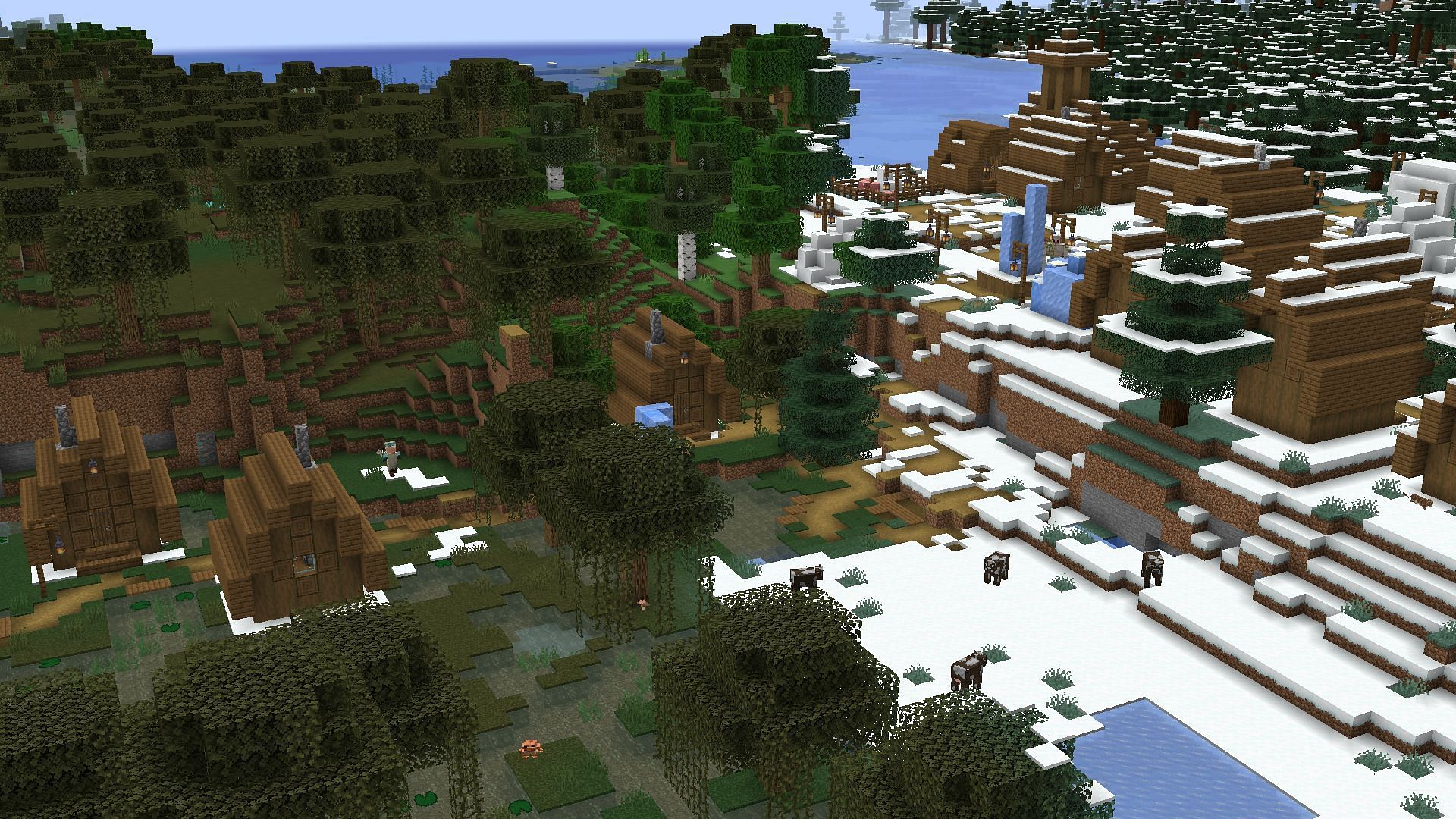 The snowy swamp village found on the seed (Image via Mojang)