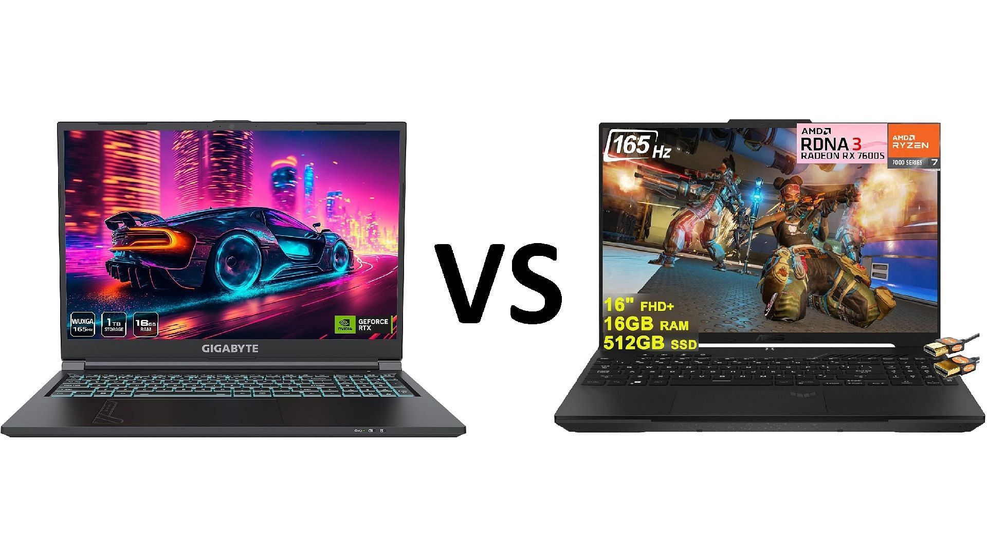 Picture of Gigabyte G6 laptop with Nvidia RTX 4060 vs ASUS TUF Gaming A16 laptop AMD RX 7600S 