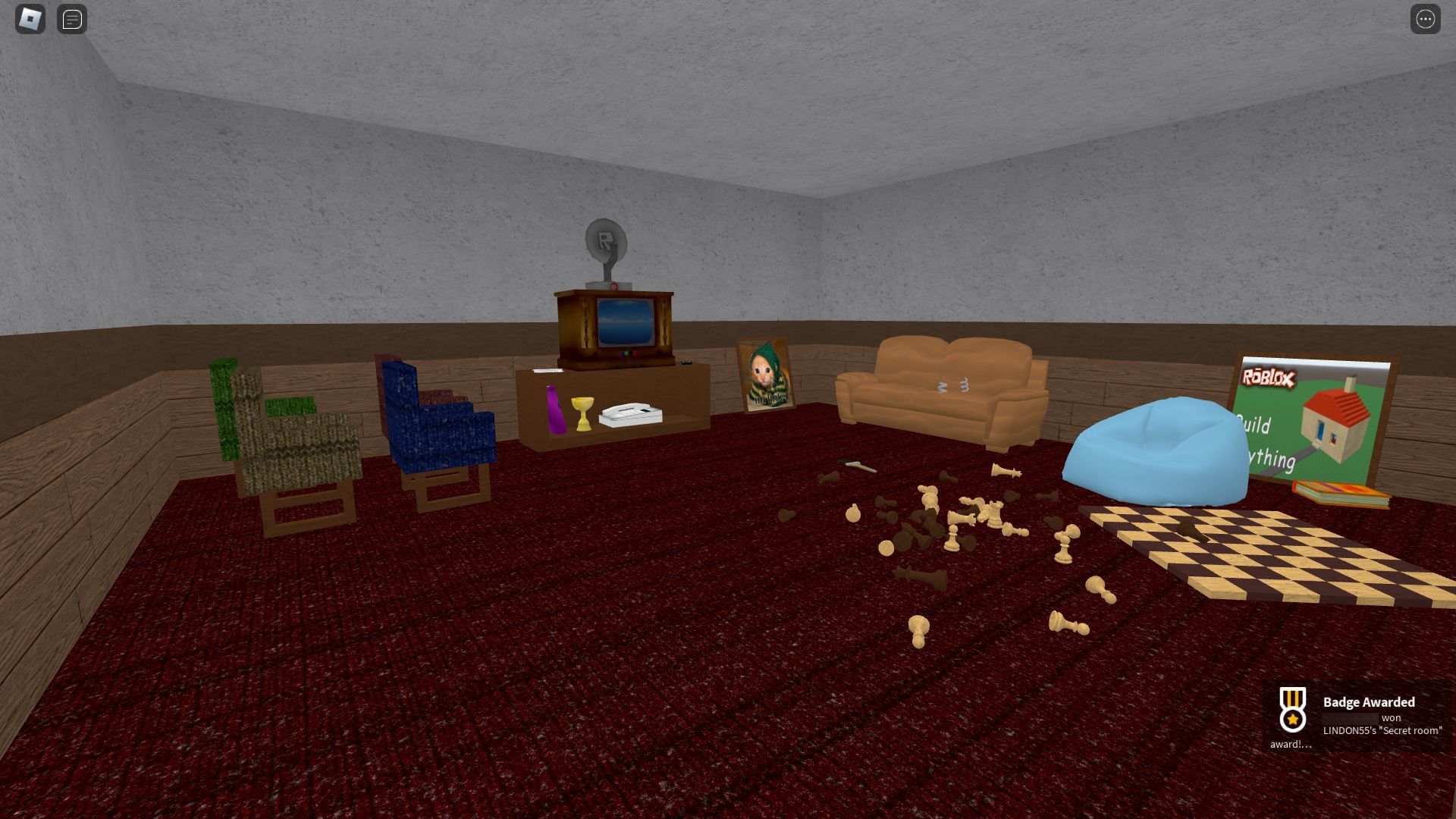 Obtaining the Secret Room badge (Image via Roblox)