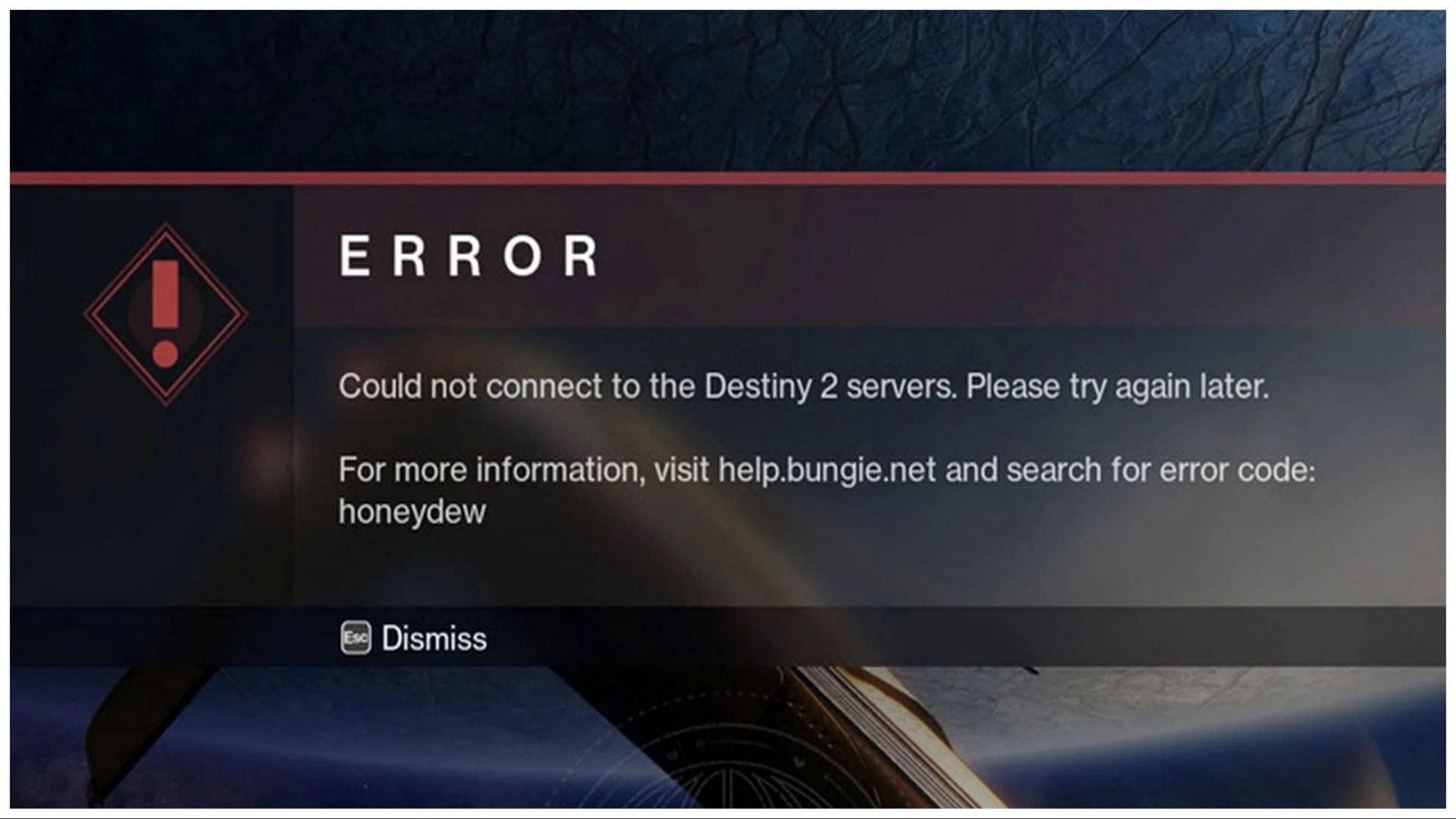 Honeydew error code (Image via Bungie)