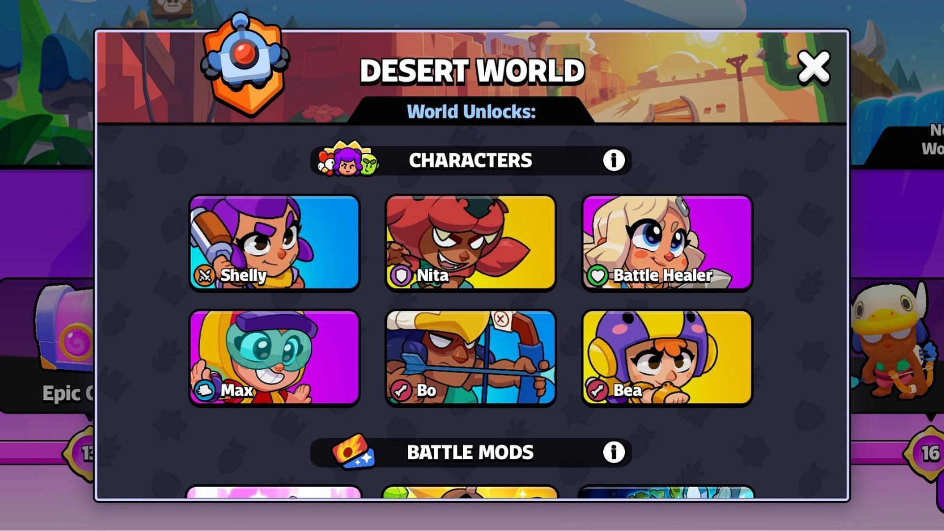 Max and other Desert World characters in Squad Busters (Image via SuperCell)