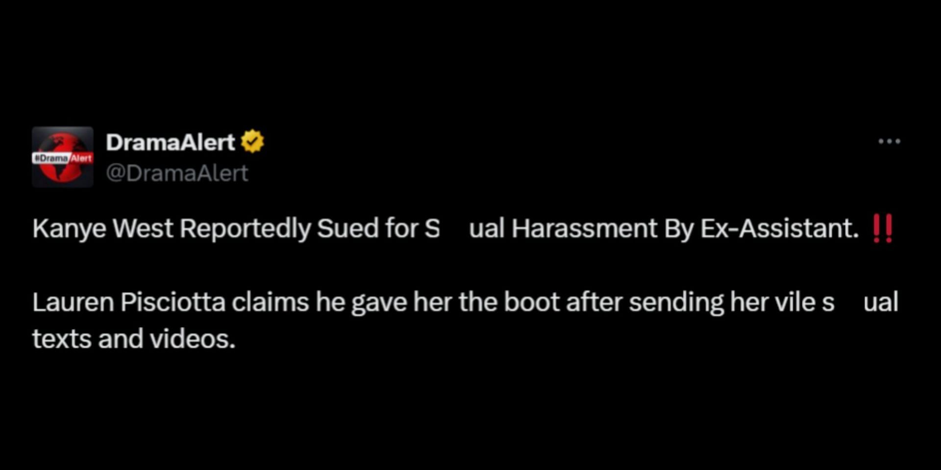 Kanye West is being sued by former personal assistant. (Image via X/@DramaAlert)