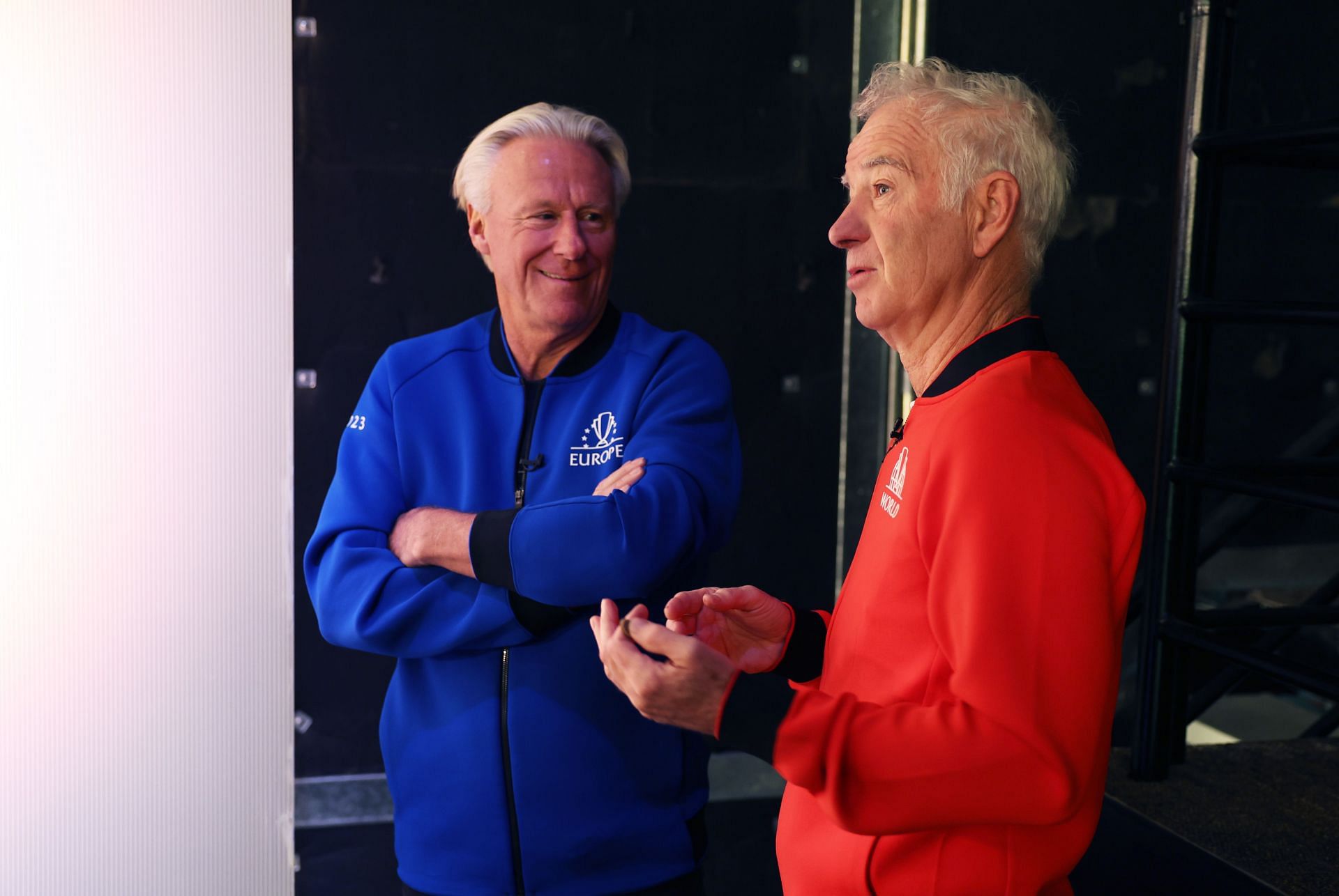 Bjorn Borg (L) and John McEnroe pictured at Laver Cup