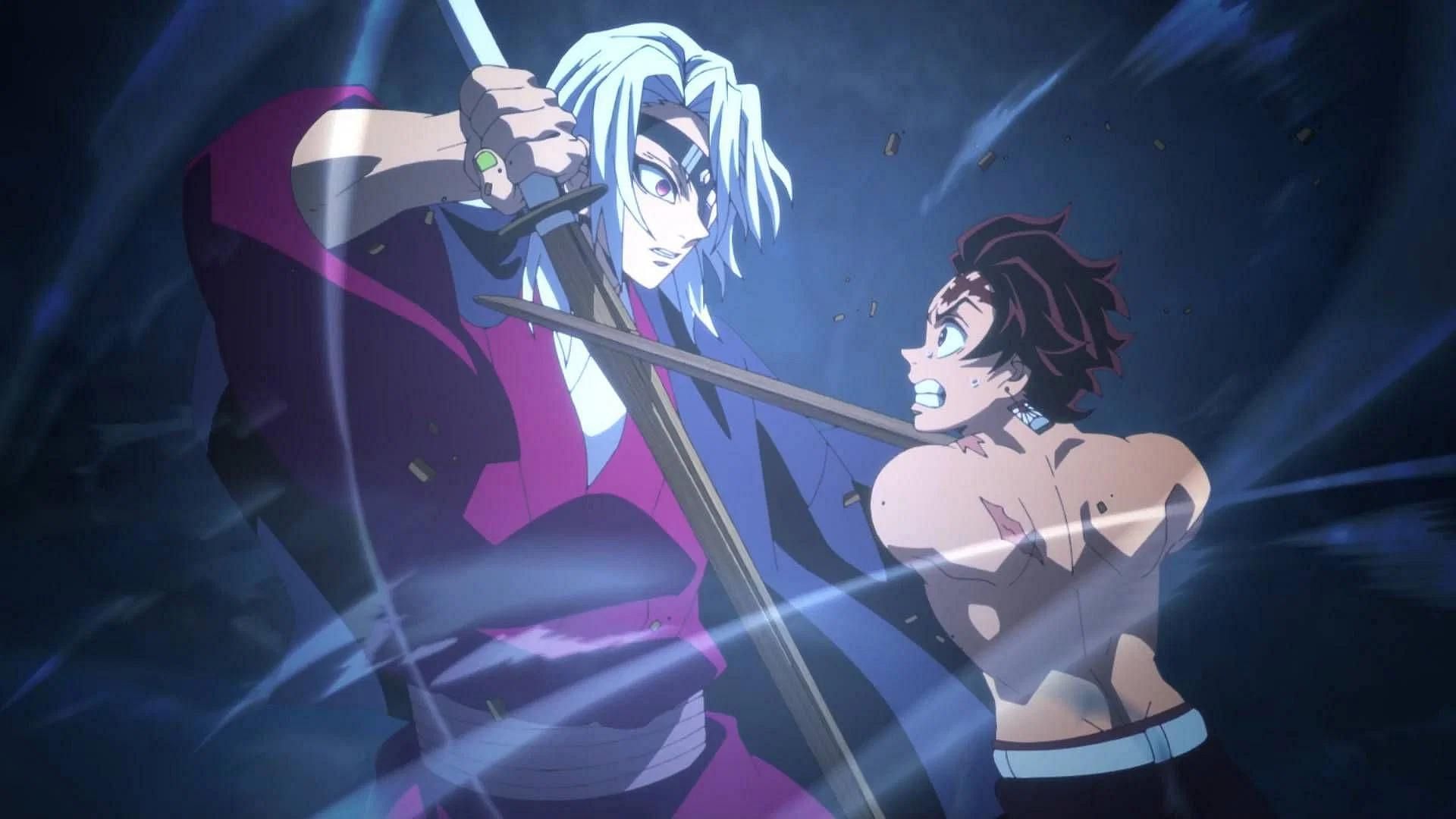 Uzui Tengen and Kamado Tanjiro face-off against each other (Image via Studio Ufotable)