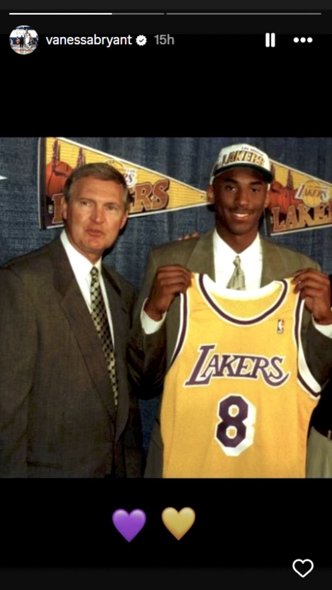 Vanessa Bryant honors Jerry West with a throwback image featuring Kobe Bryant from the 1996 NBA draft