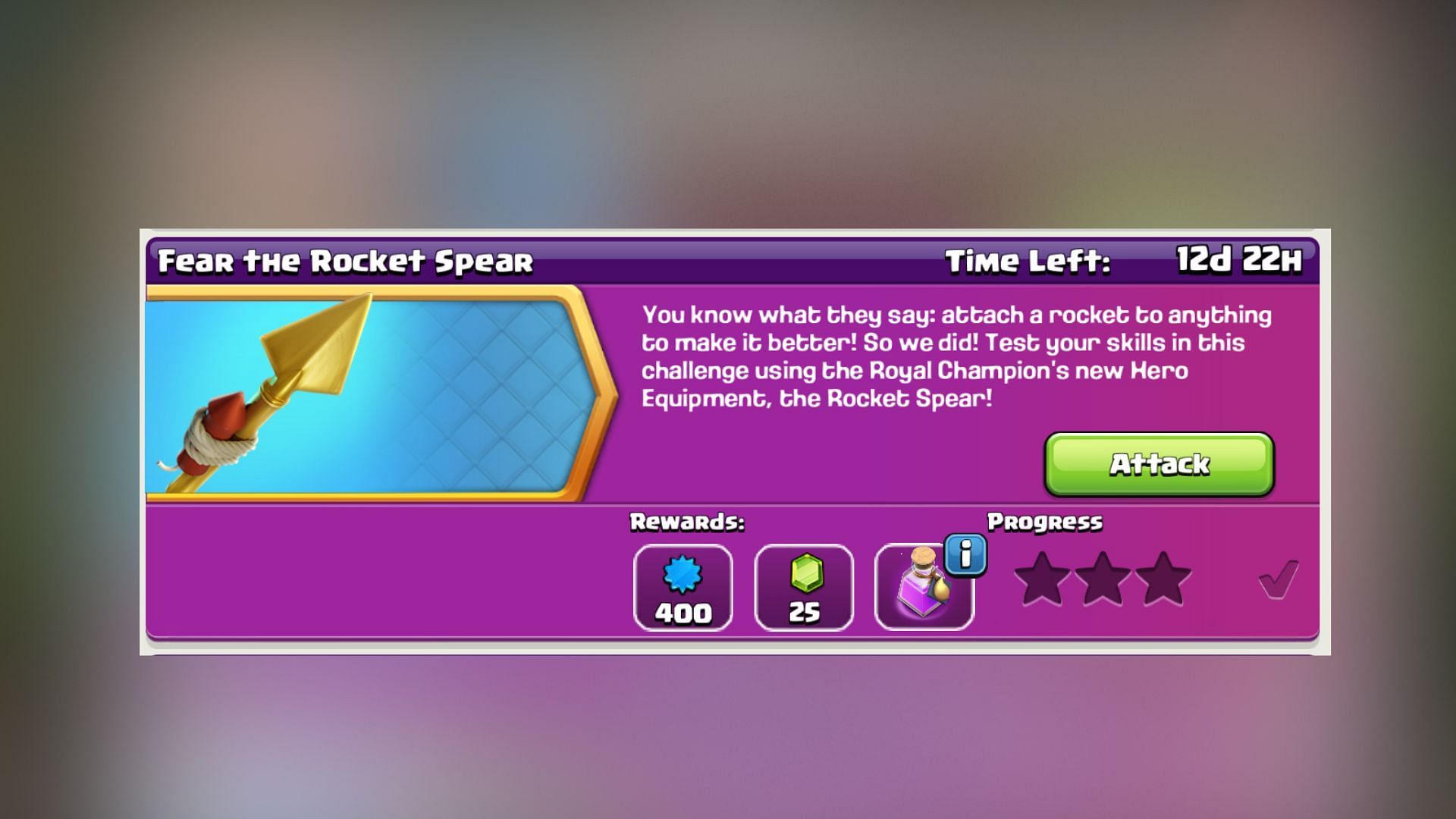 Fear the Rocket Spear challenge in Clash of Clans (Image via SuperCell)