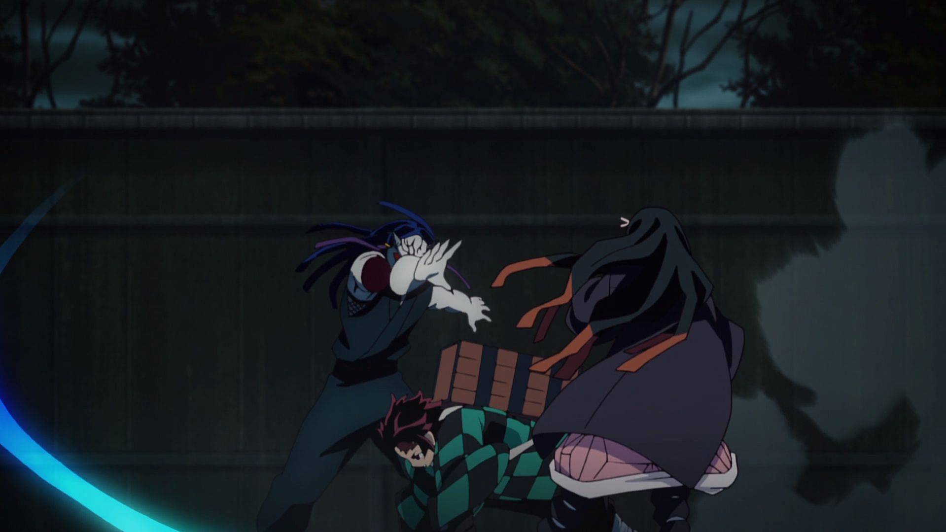 Tanjito cutting off Swamp Demon&#039;s arm (Image via Ufotable)