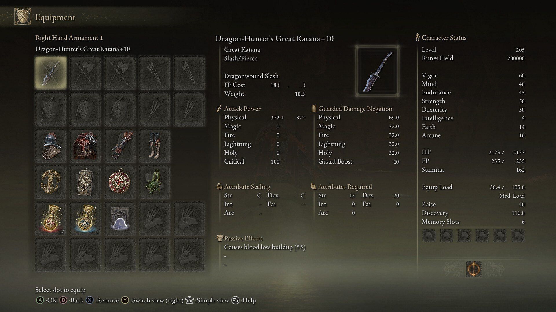 The build I used to defeat Ancient Dragon Senessax (Image via FromSoftware)