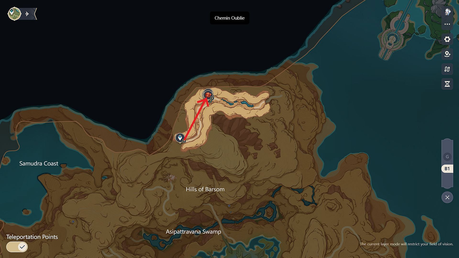 You can find a few spawns north of Hills of Barsom (Image via HoYoverse)