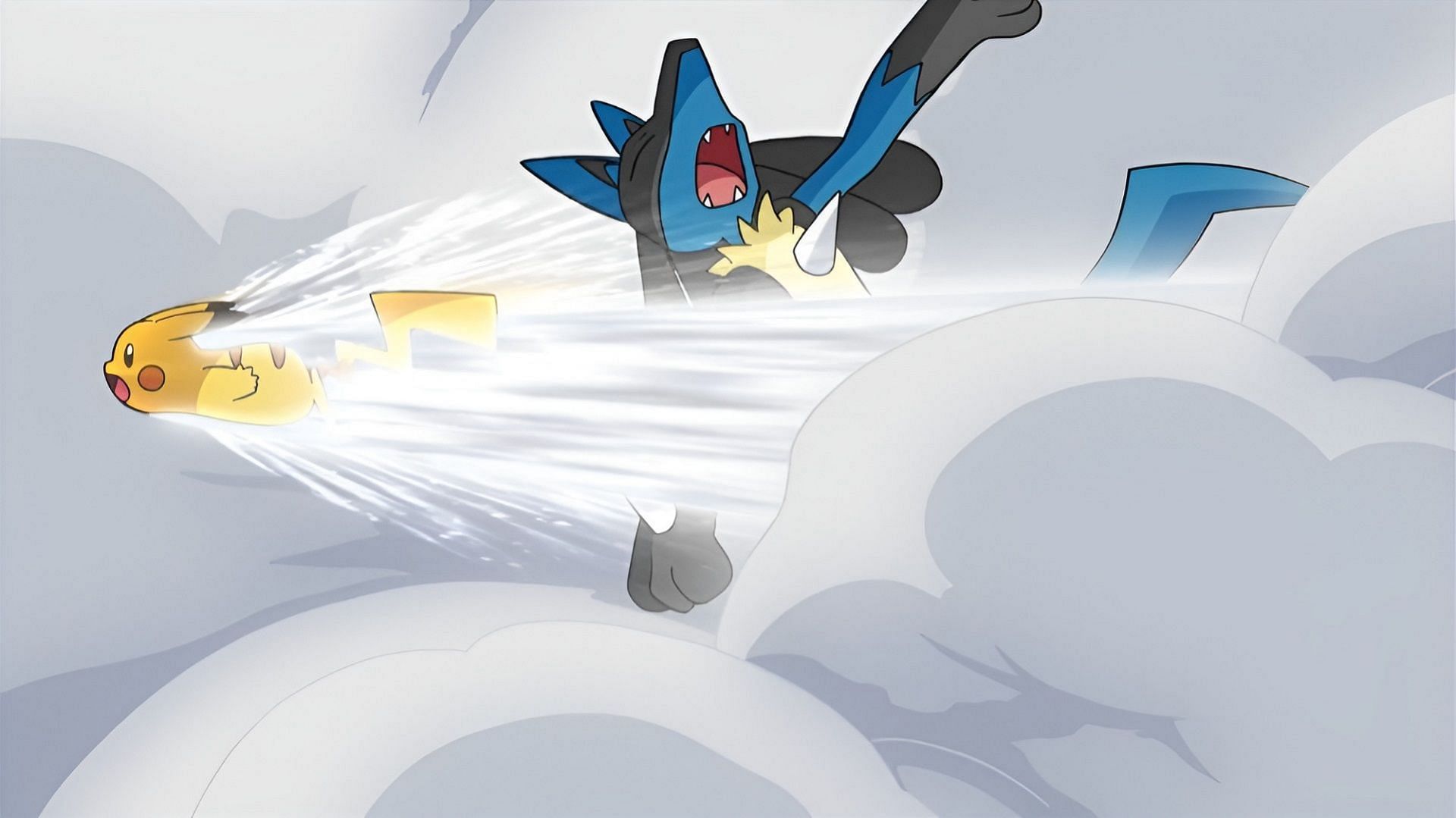 Pikachu faces Cameron&#039;s Lucario in the Unova League in this Pokemon Black and White episode (Image via The Pokemon Company)