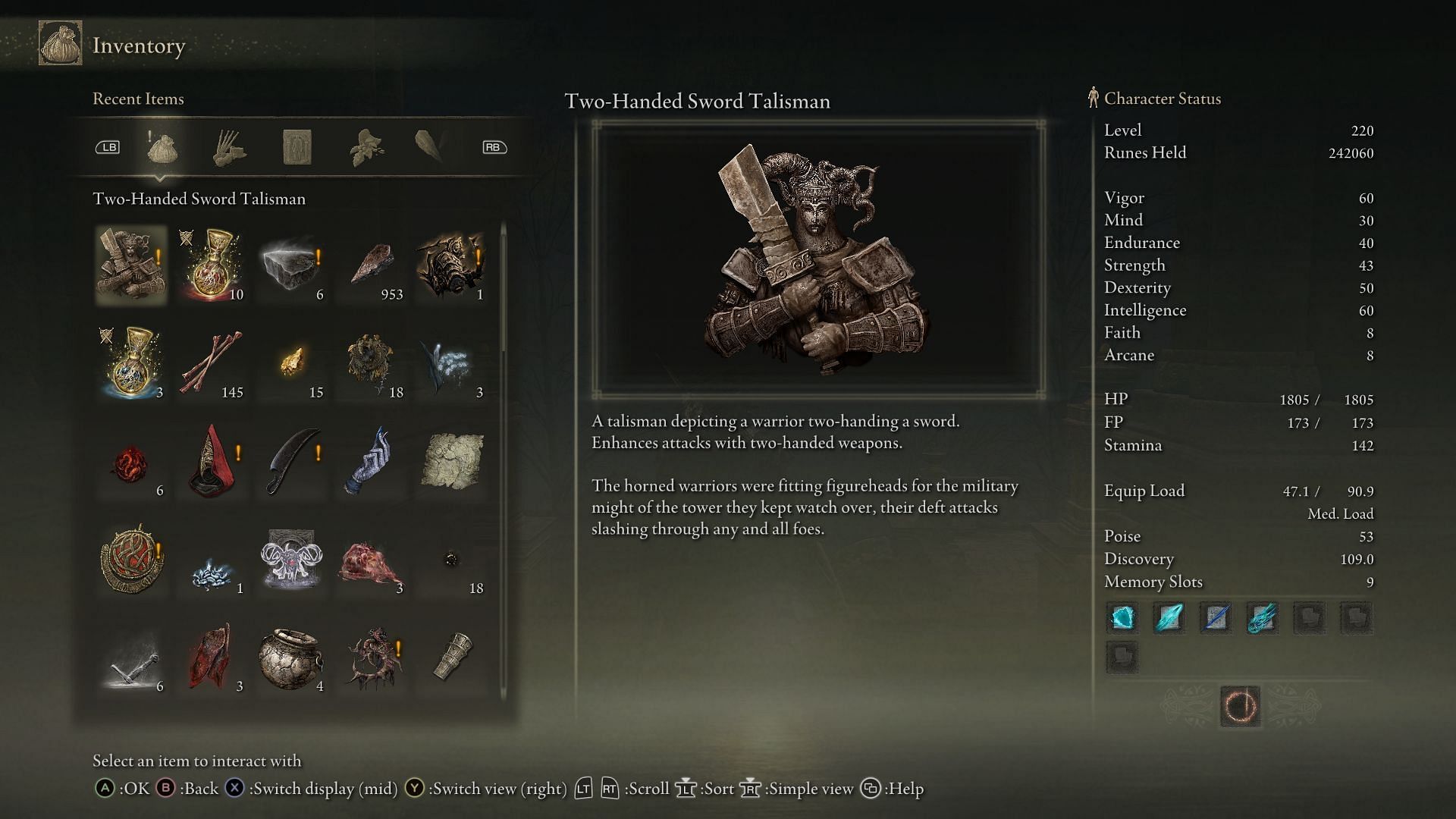 In-game description of Two-handed Sword Talisman in Elden Ring Shadow of the Erdtree (Image via FromSoftware)