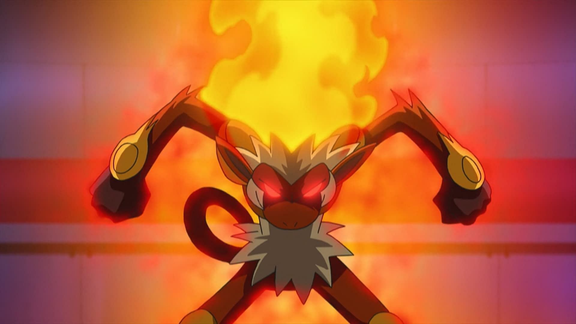 Ash&#039;s Infernape activating its ability, Blaze, in the anime (Image via TPC)