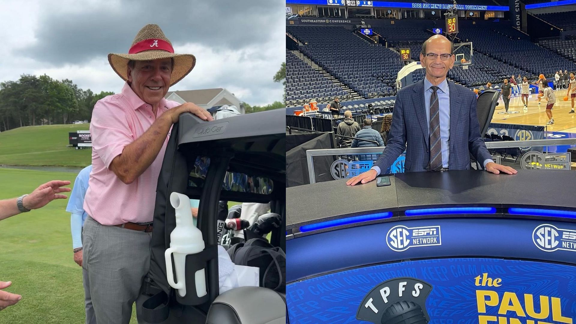 Former Alabama coach, Nick Saban and analyst Paul Finebaum