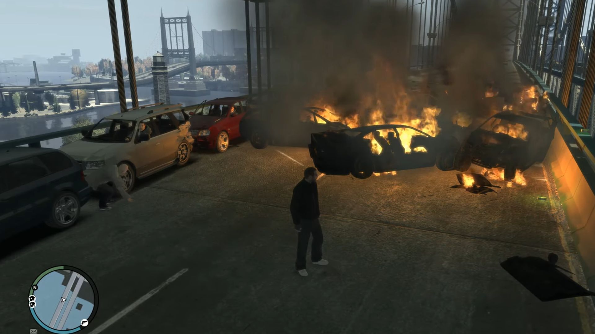 Niko falls if there is an explosion nearby (Image via Rockstar Games || YouTube/Gamin Media)