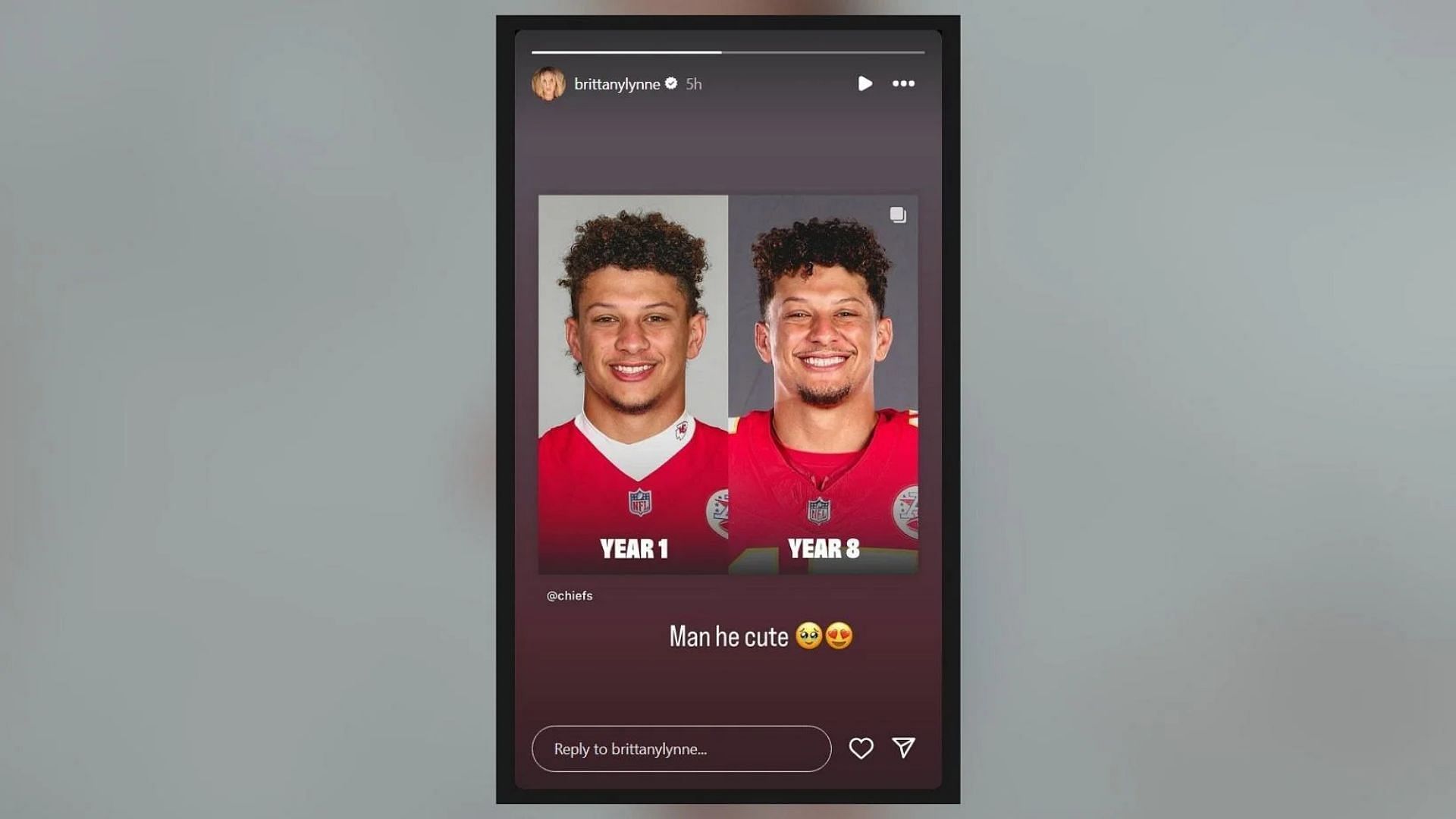 Patrick Mahomes&#039; wife Brittany swoons over Chiefs QB&#039;s glow-up (Credit: @brittanylynne IG)