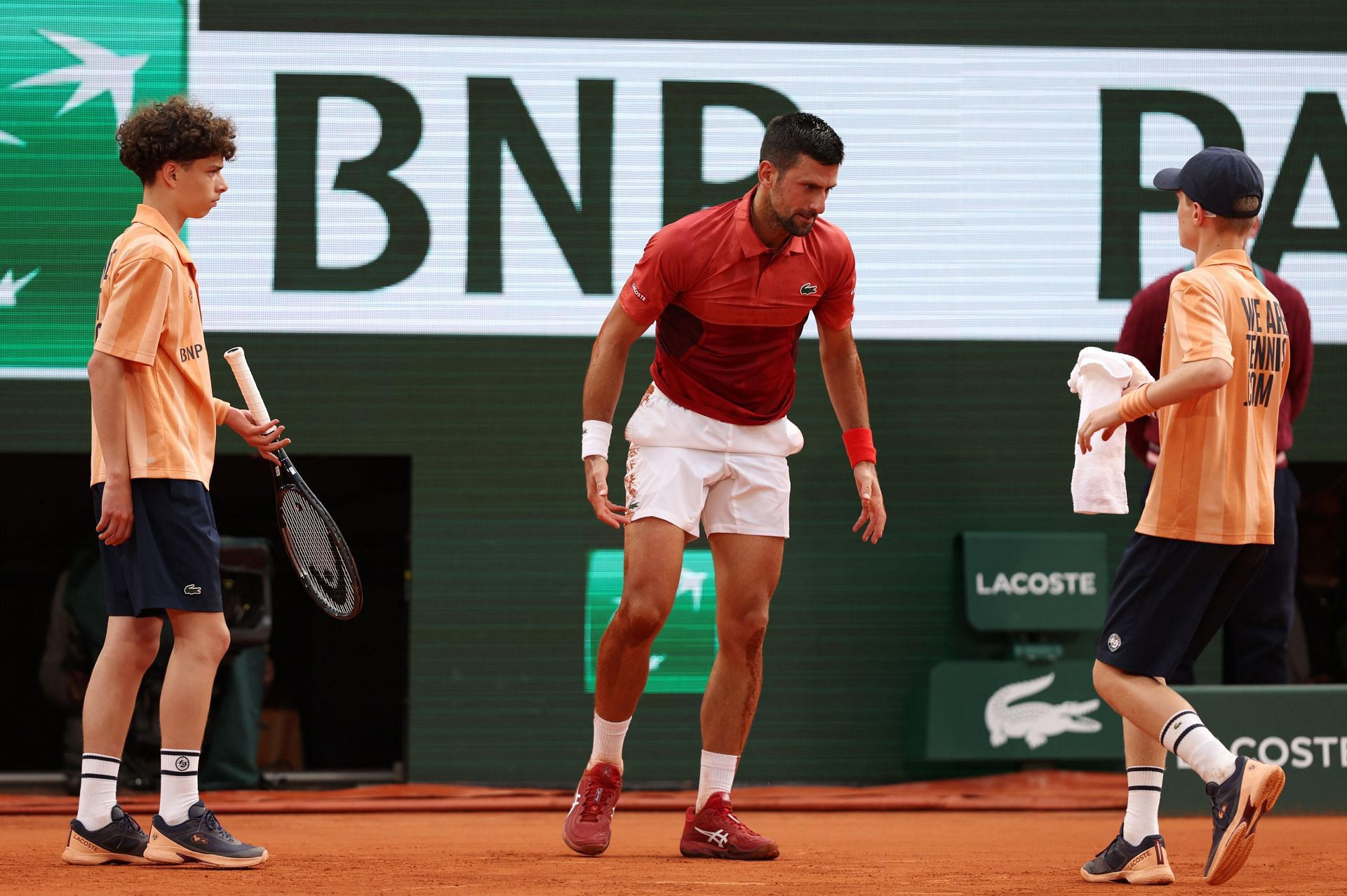 The Serb slipped on court multiple times during his fourth-round match at the 2024 French Open (Image Source: Getty)