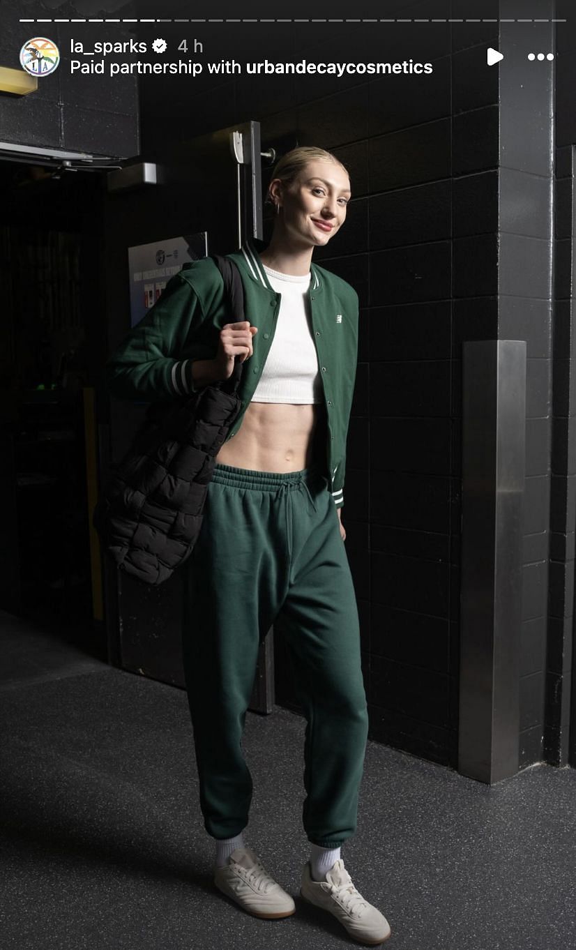 Cameron Brink shows off her toned abs in her pre-game drip (Image credit: Instagram stories/@la_sparks)
