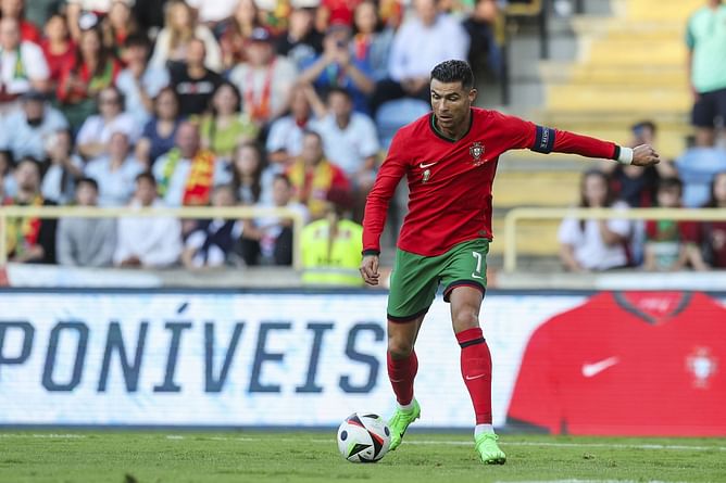Cristiano Ronaldo reacts after scoring twice in Portugal’s 3-0 friendly win over Ireland ahead of Euro 2024