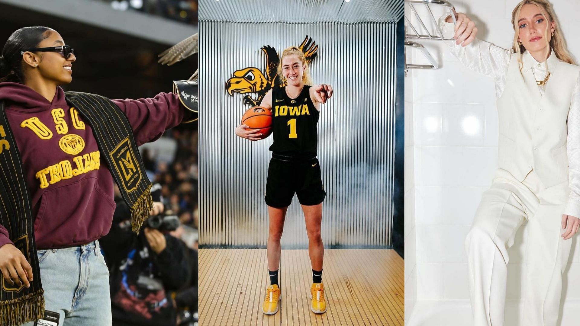 College basketball stars JuJu Watkins, Lucy Olsen and Paige Bueckers