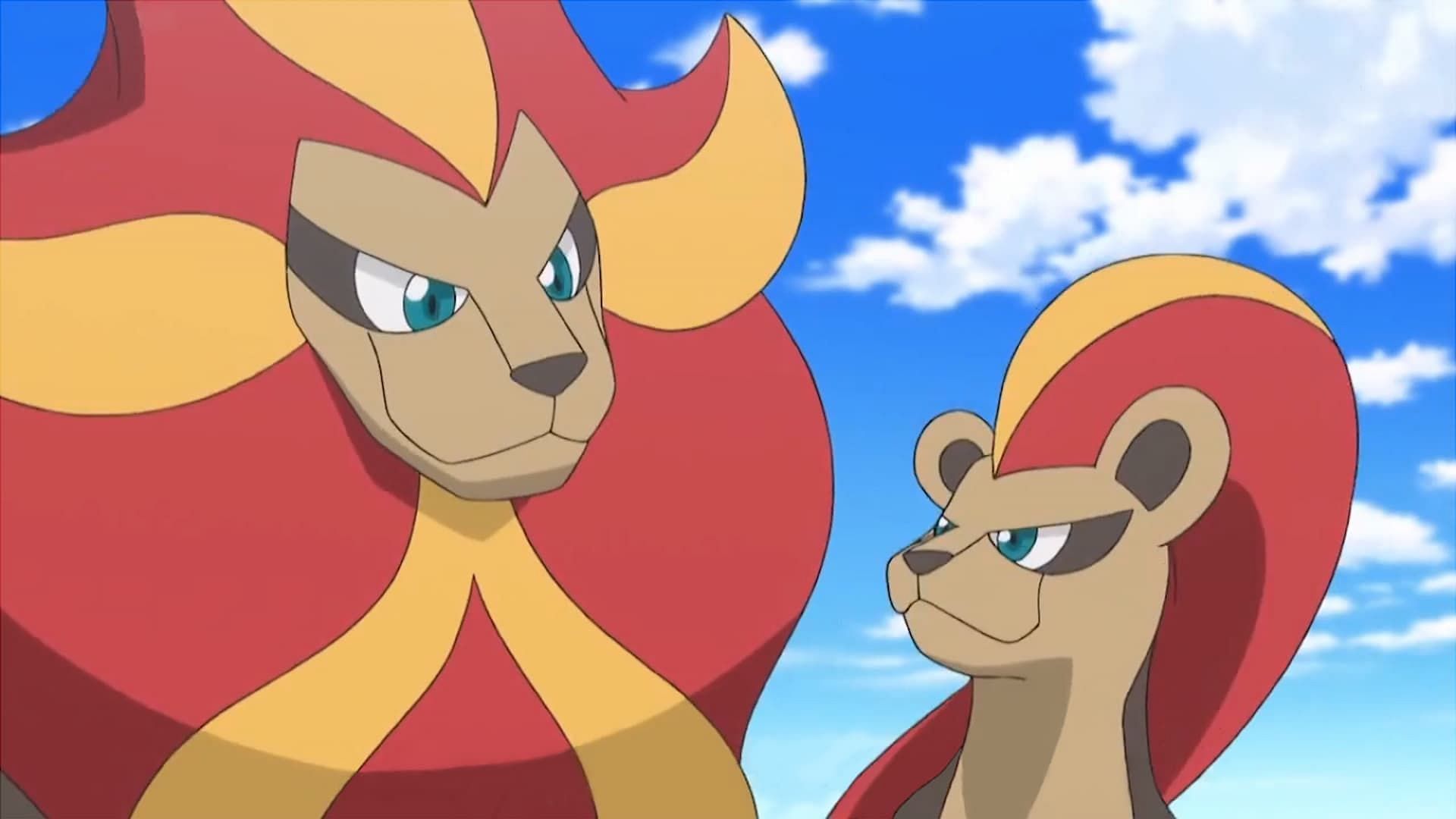 Male and female Pyroar as seen in the anime (Image via The Pokemon Company)